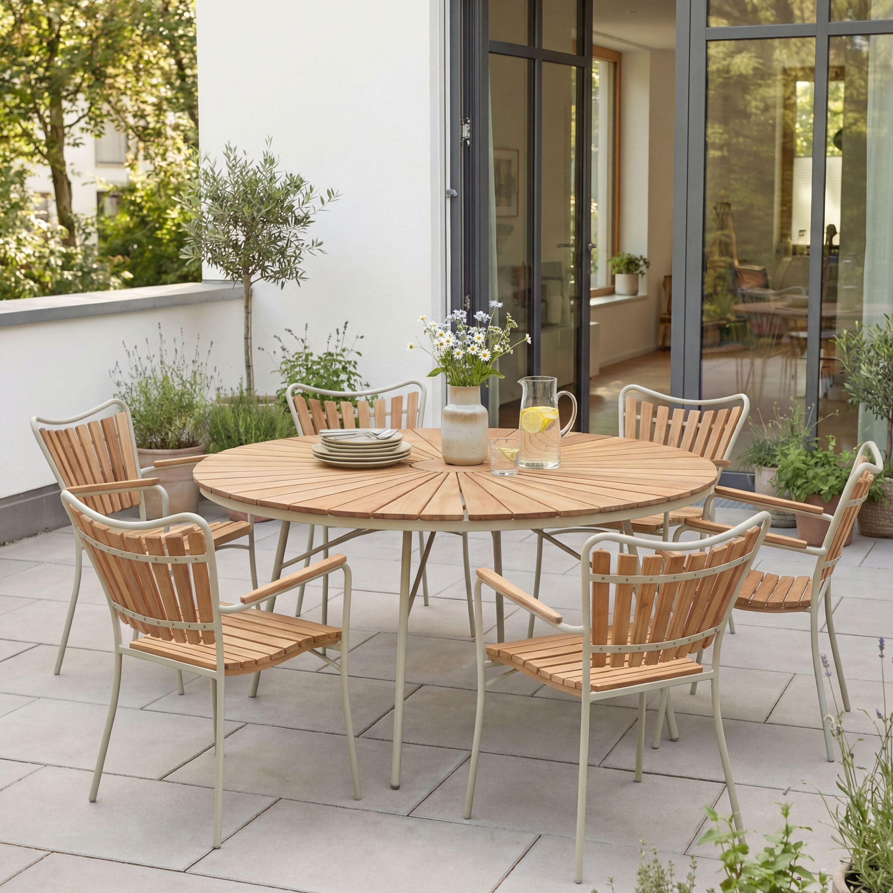 Cinas Ellen Ruokapöytä Sandy Grey/Teak Ø150