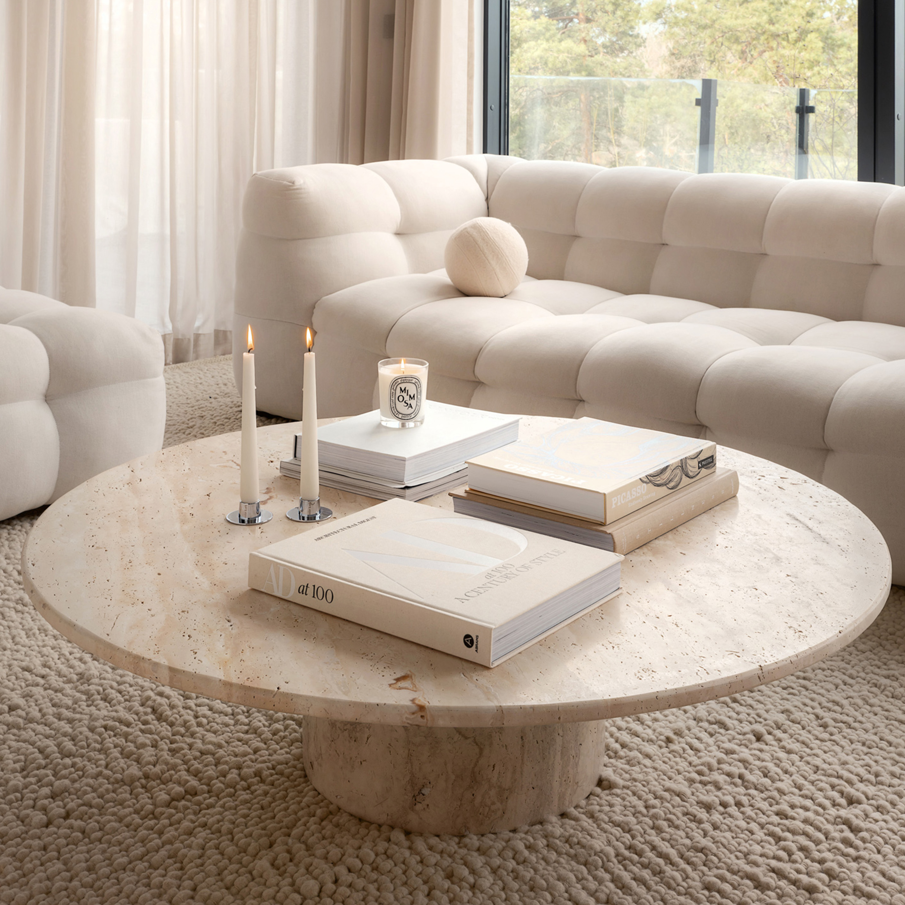 Sleepo Collection Nicola Soffbord Travertin Ø110