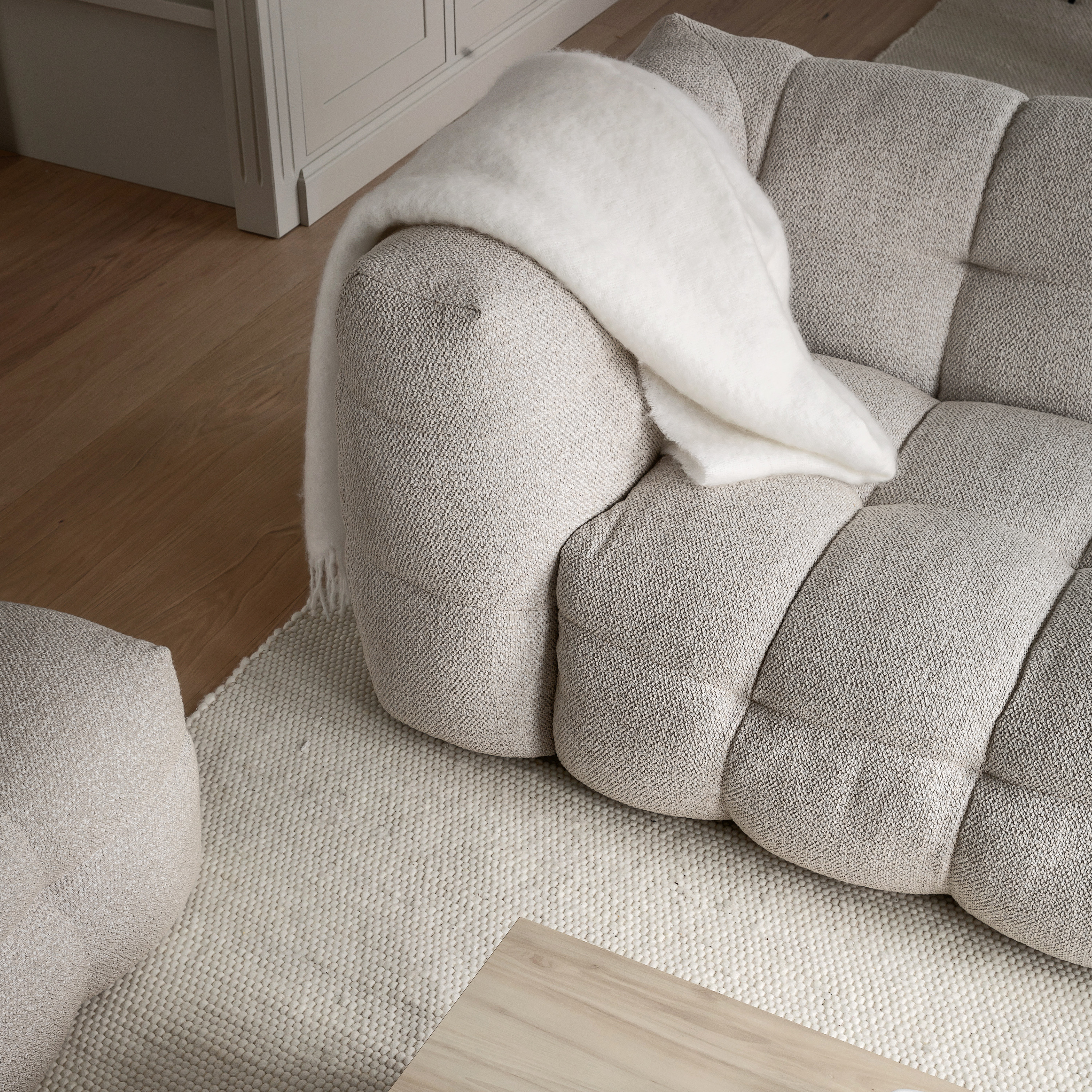 Sleepo Collection Billie 3-sits Soffmodul Vänster Armstöd Beige Bouclé 202cm