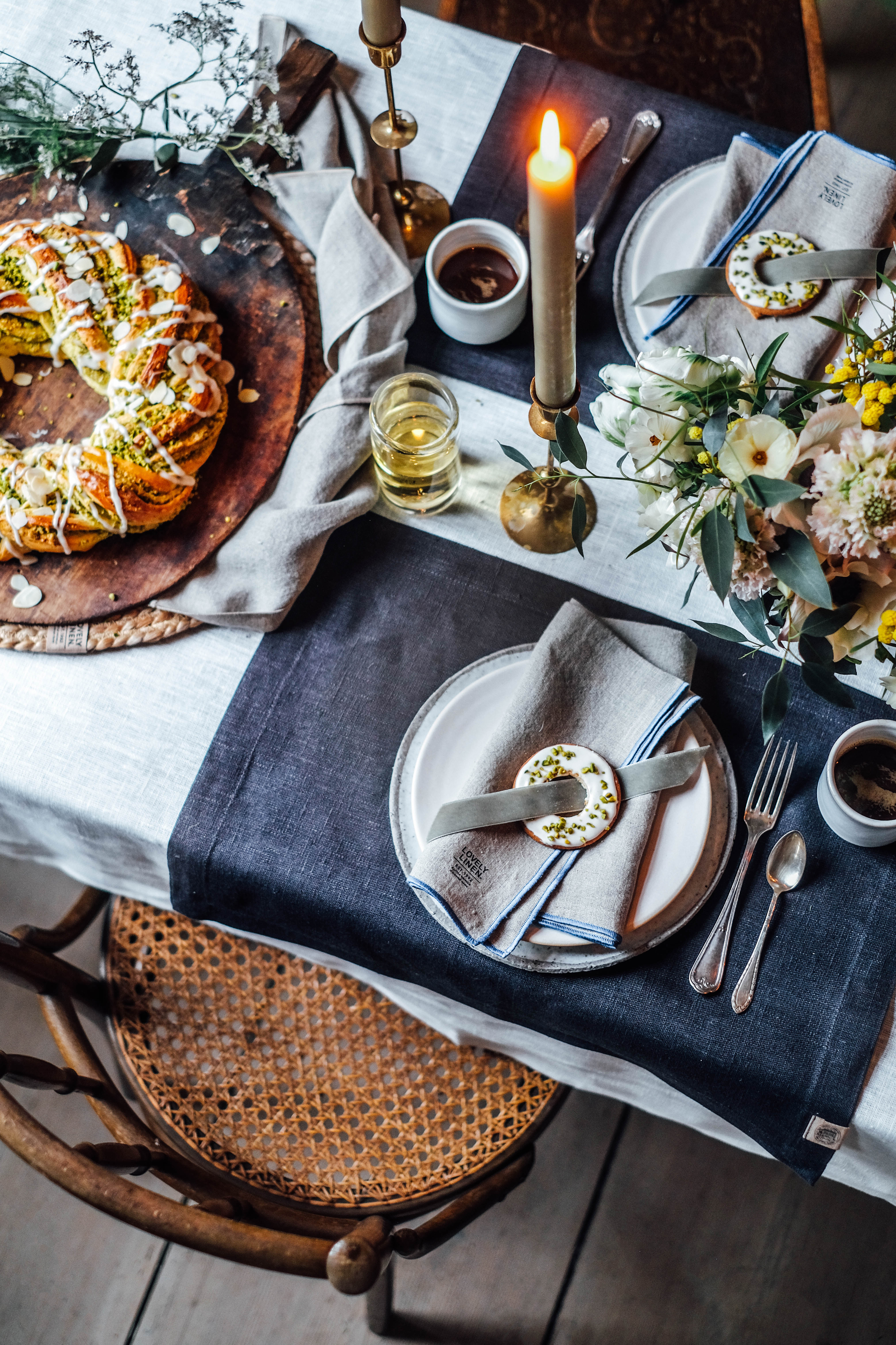 Lovely Linen Grace Lautasliina Beige/Blue 42x42 4-pakkaus