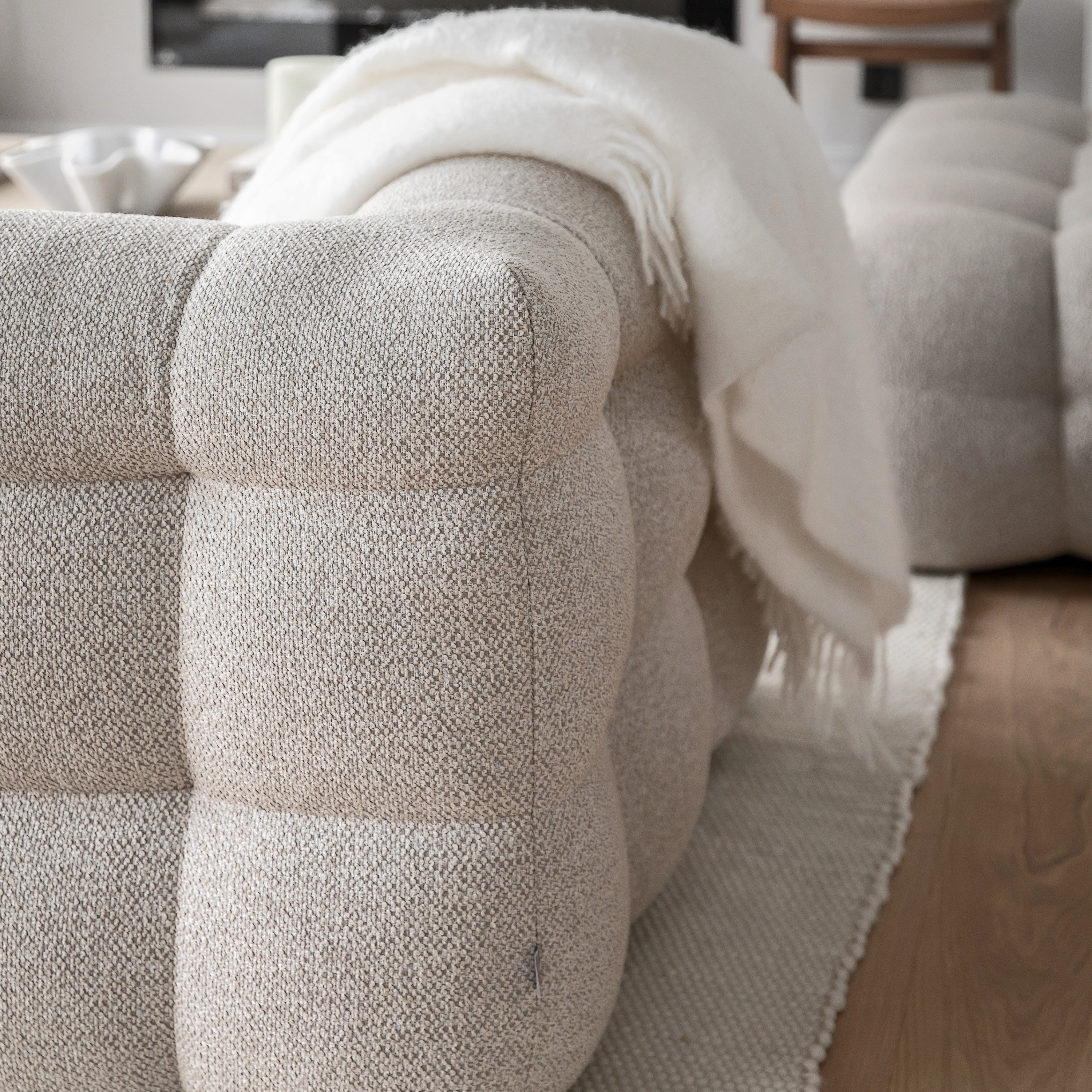 Sleepo Collection Billie 1-sits Soffmodul Höger Armstöd Beige Bouclé 118cm