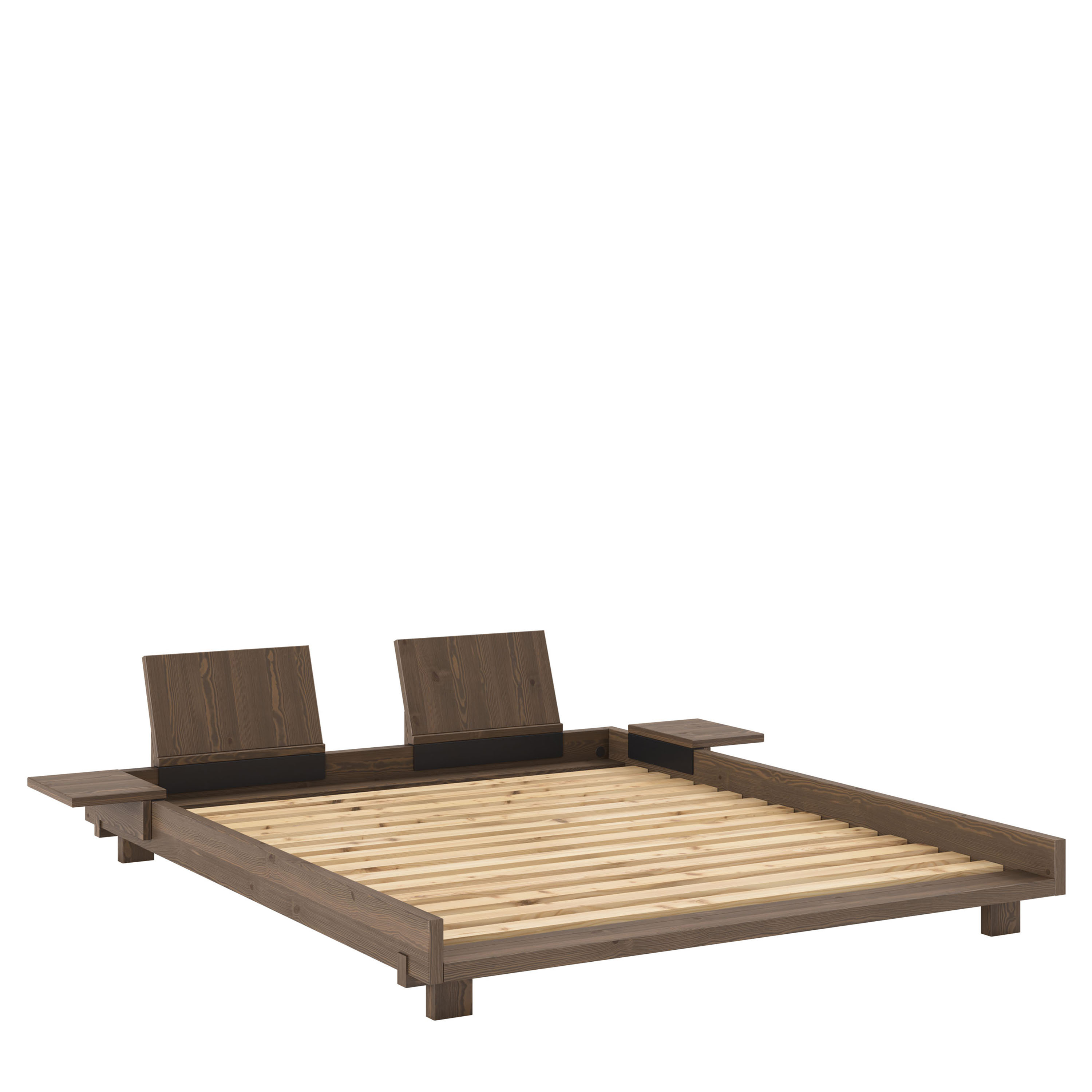 Social Bed frame Carob Brown 160cm incl 2 Backrests/Side tables