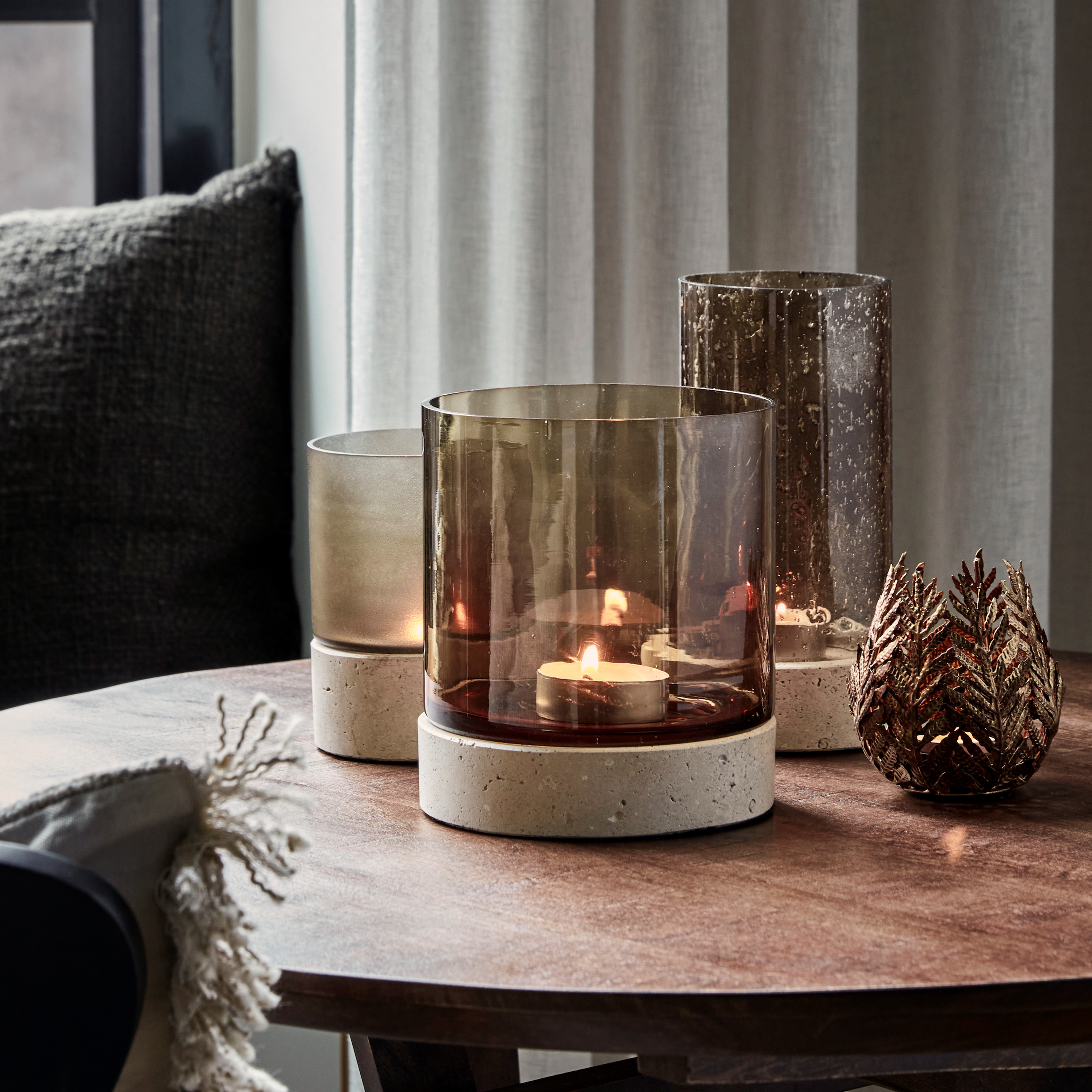 House Doctor Rivo Lysestake Travertin Brun 17cm