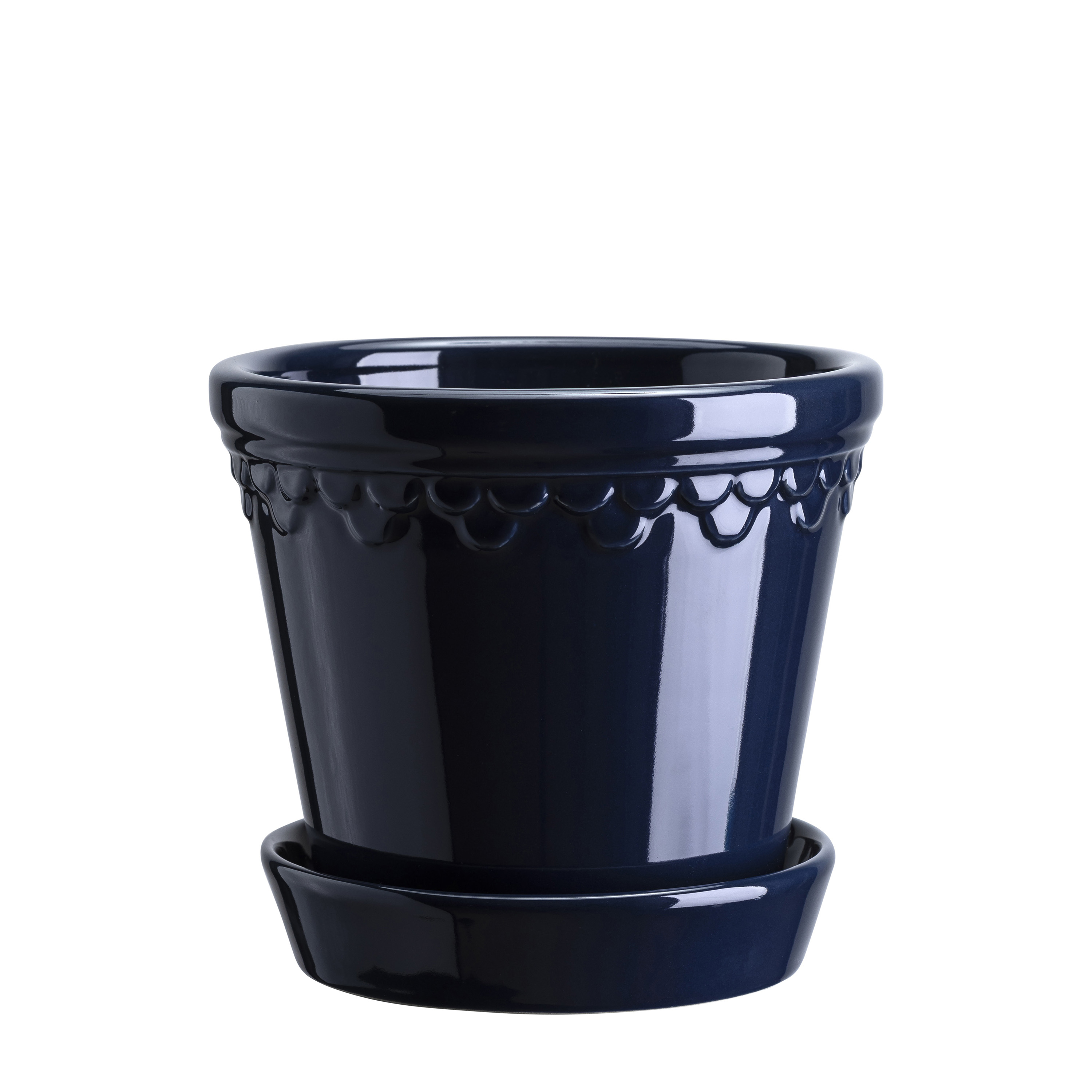 Københavner‑ruukku aluslautasella lasitettu Sapphire Blue Ø18