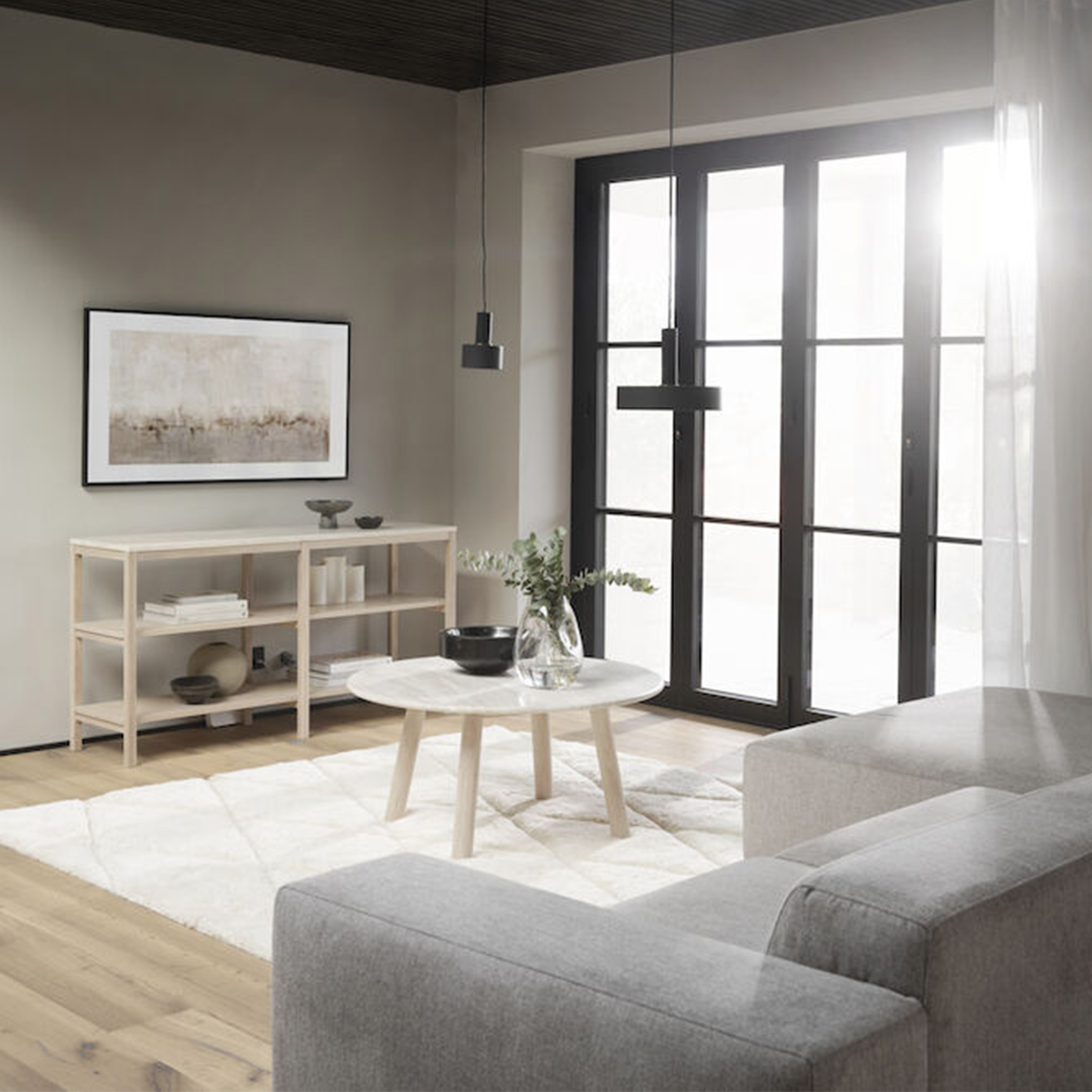 Rowico Home Taransay Soffbord Beige Travertin/Vitpigmenterad Ek Ø90