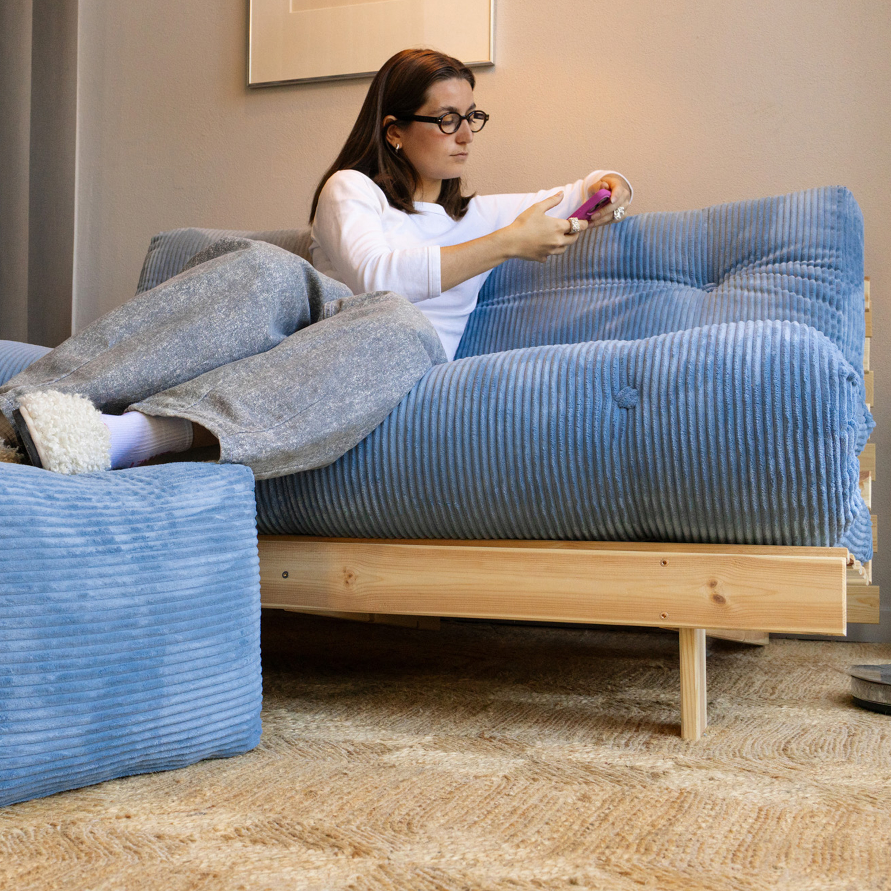 Karup Design Roots Sovesofa Raw/Hazy Blue 140cm
