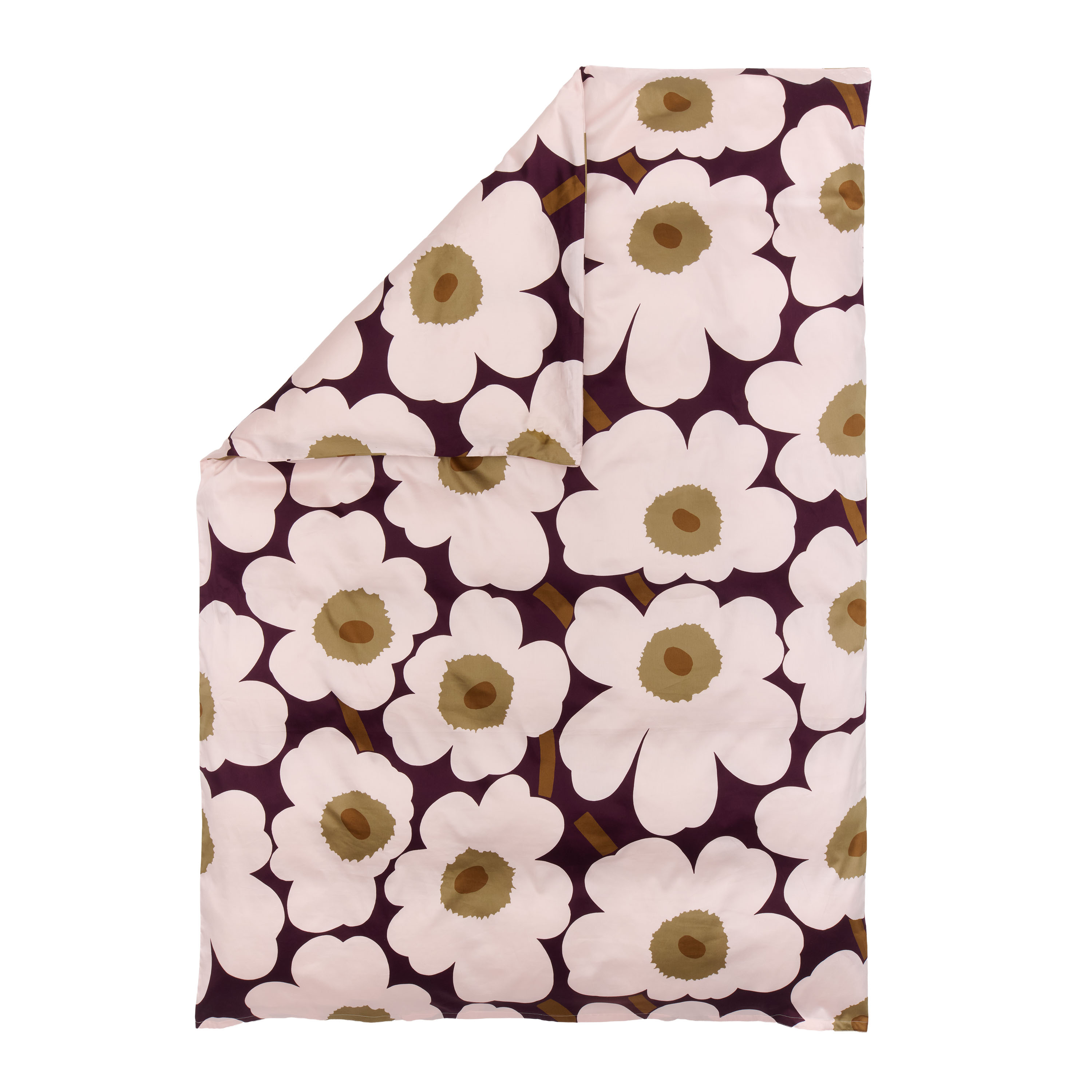 Unikko Påslakan Satin Plum/Pink/Elmwood Enkel