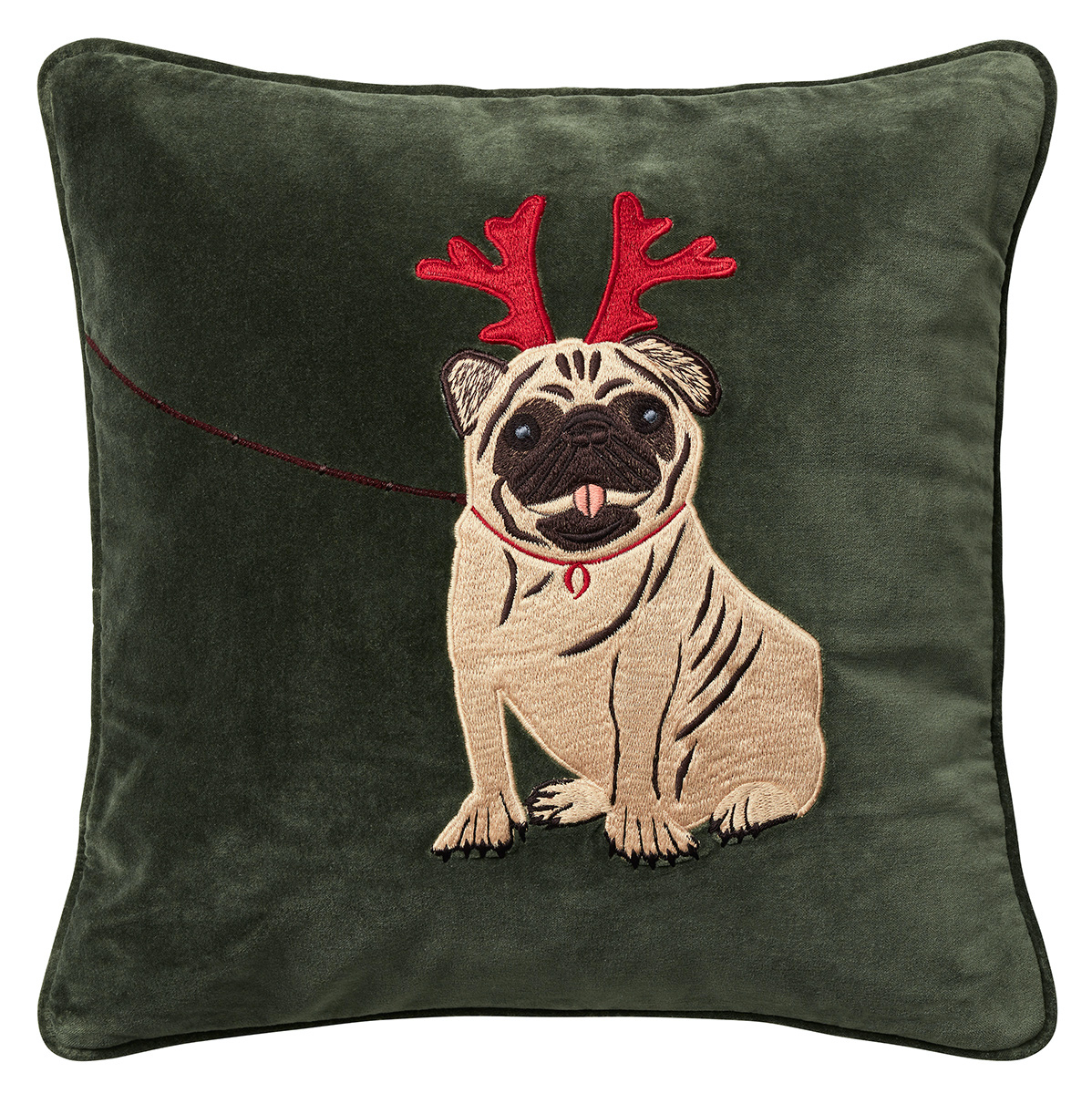 Chhatwal & Jonsson - Holiday Dog Kissenbezug Samt Waldgrün 50x50 - Dekokissenbezug