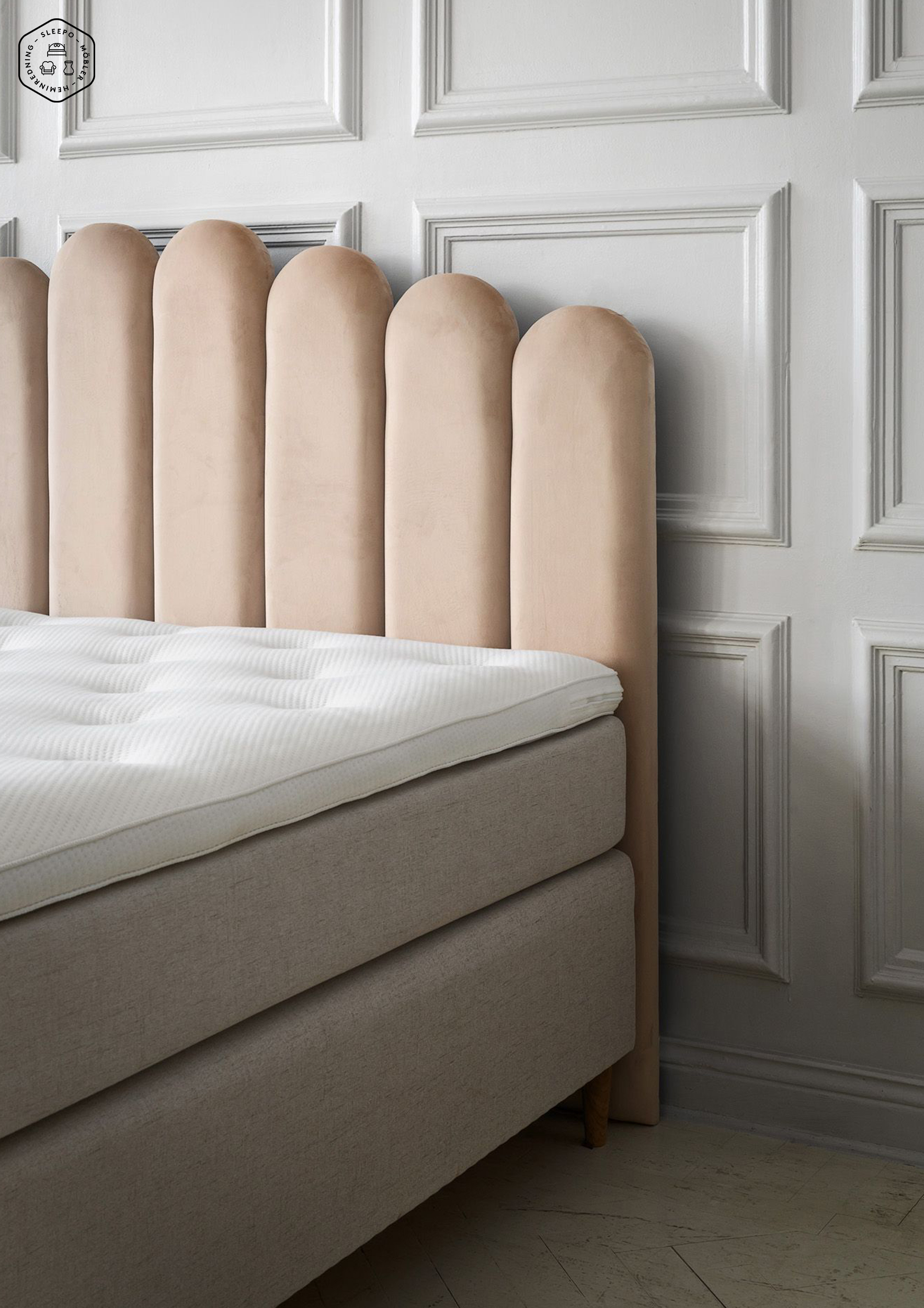 Sleepo Collection Art Sänggavel Sammet Beige 180cm