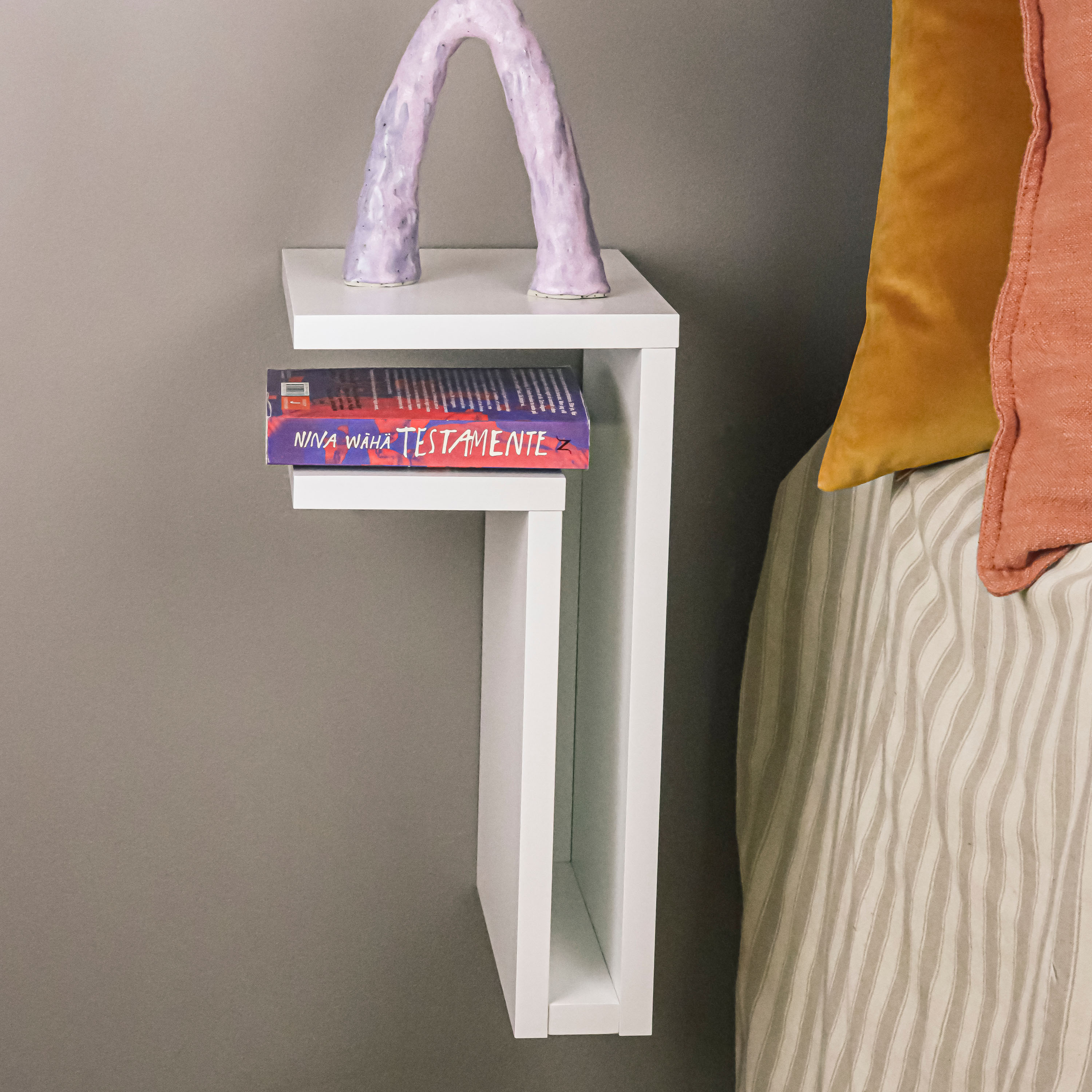 Maze F-Shelf Left Bedside Table White