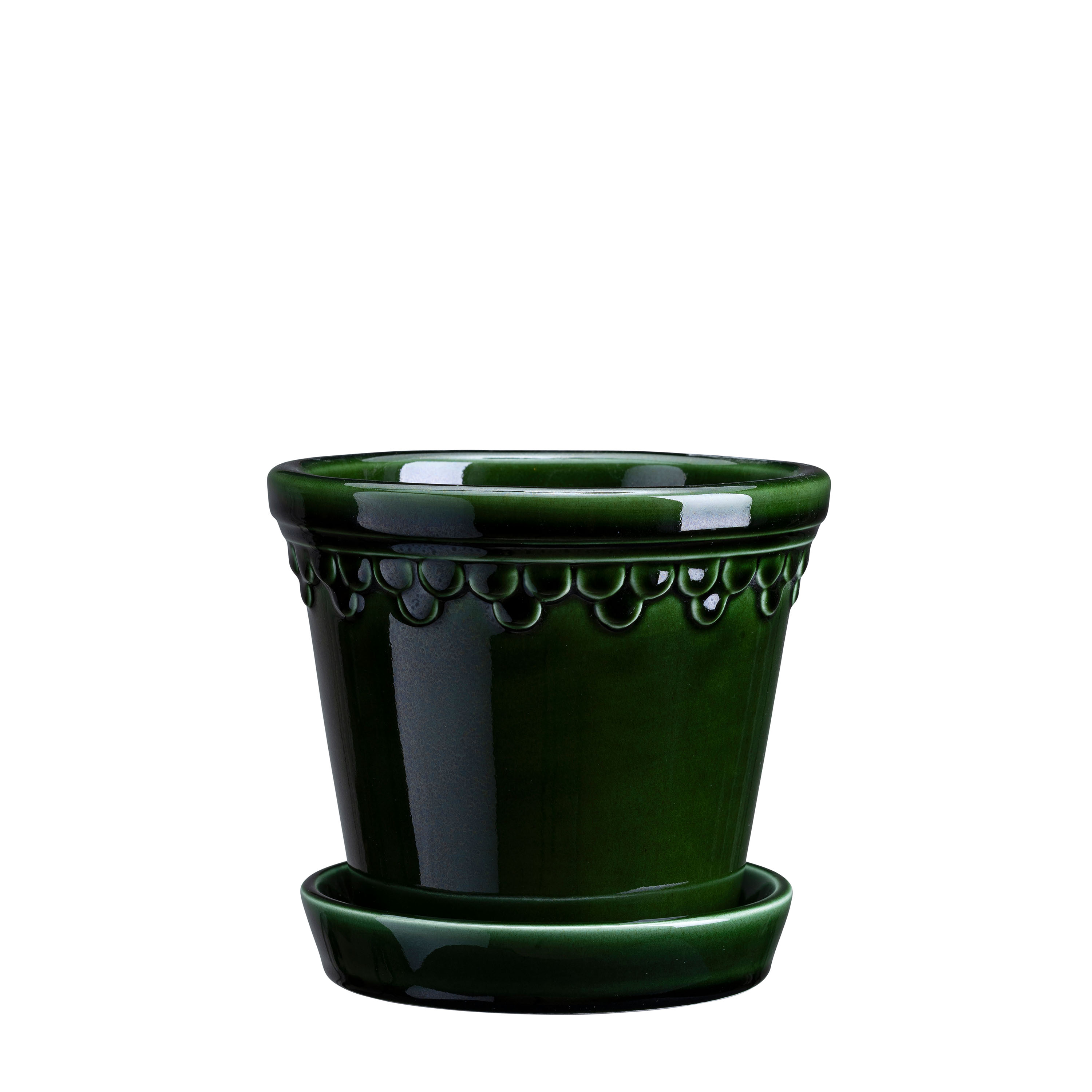 Københavner Kruka med fat Glazed Emerald Green Ø12