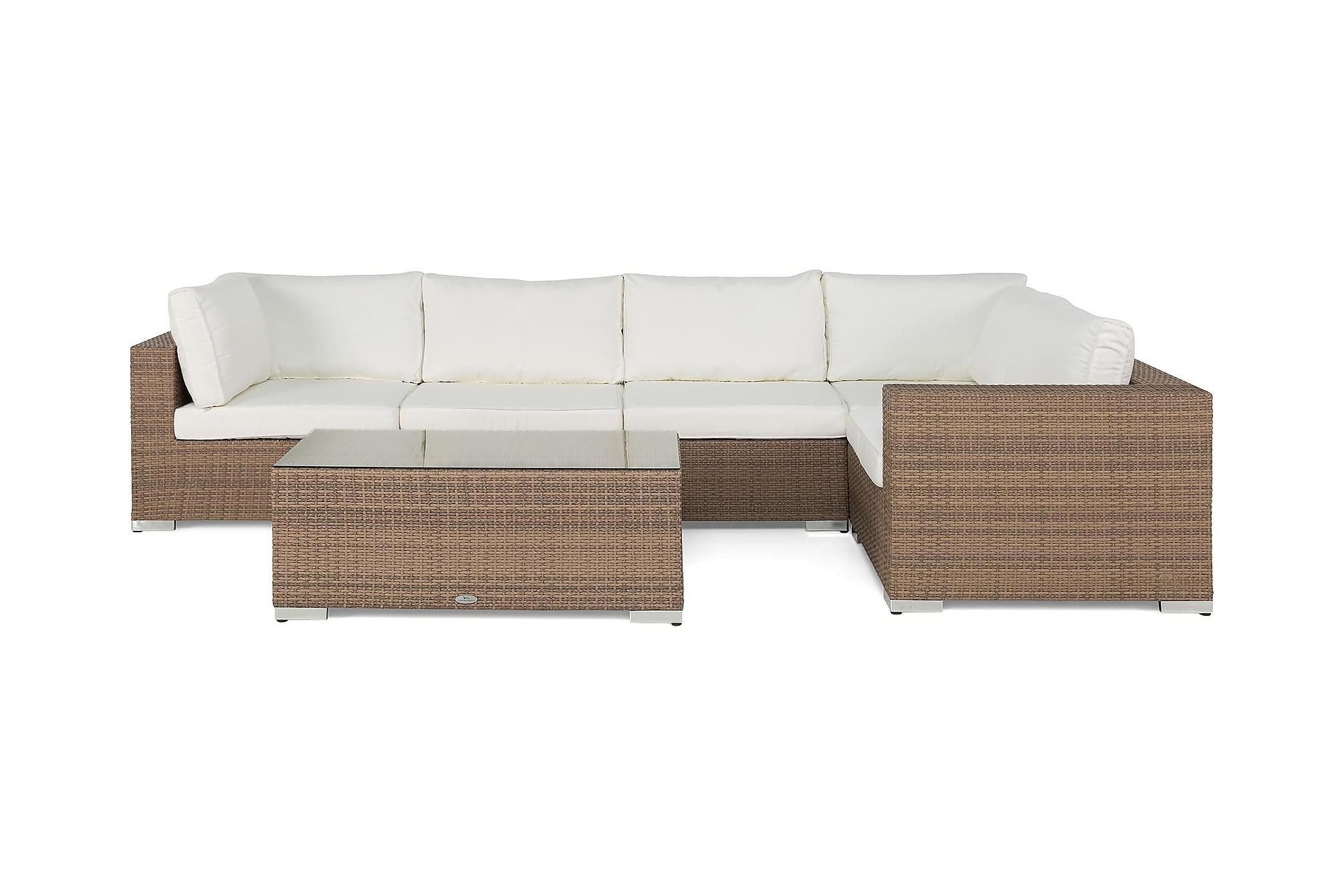 Nordic Outdoor - Bora 6-sits L-formad Loungesoffa inkl Blockbord Sand - Beige