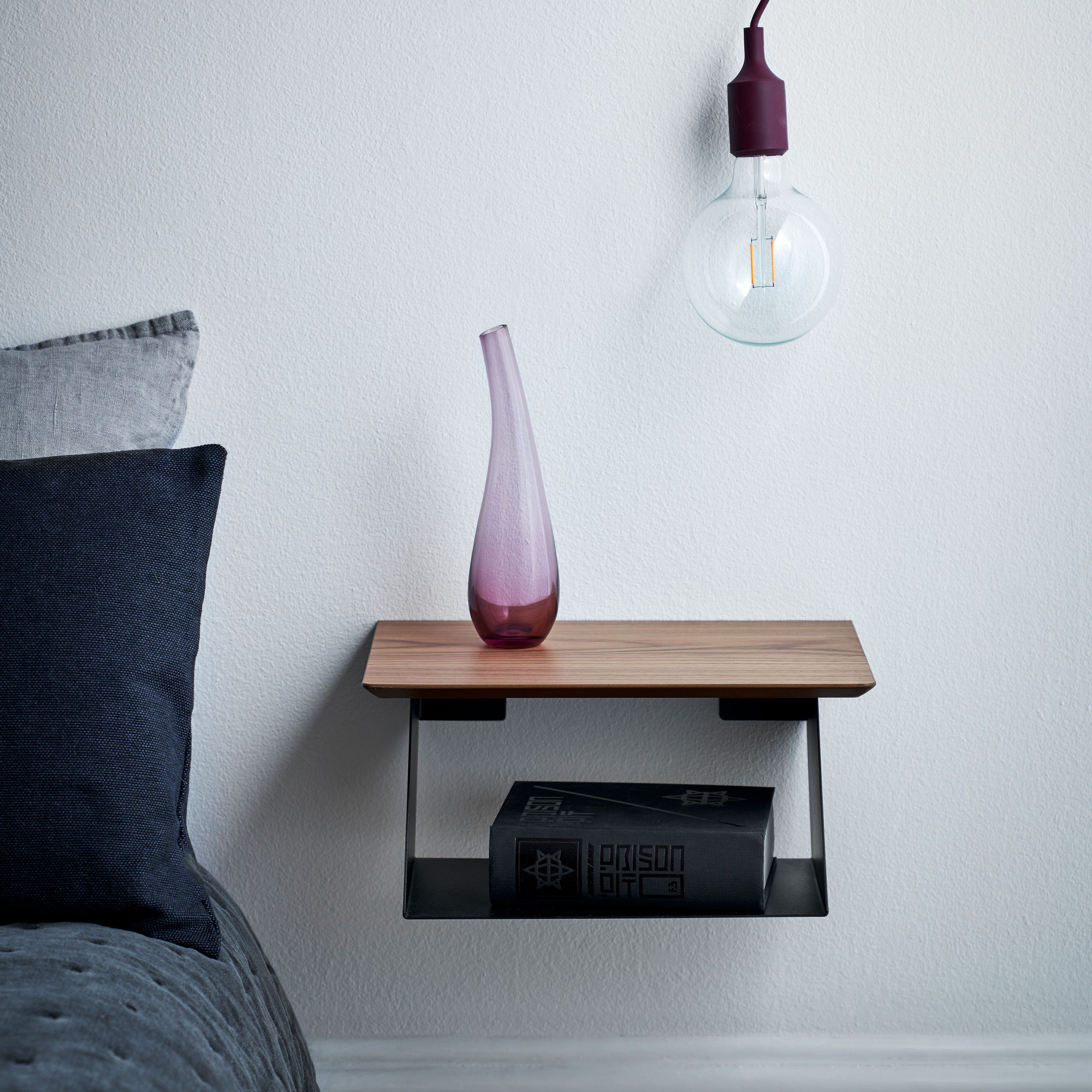 Maze Edgy Bedside Table Black/Walnut 17x37