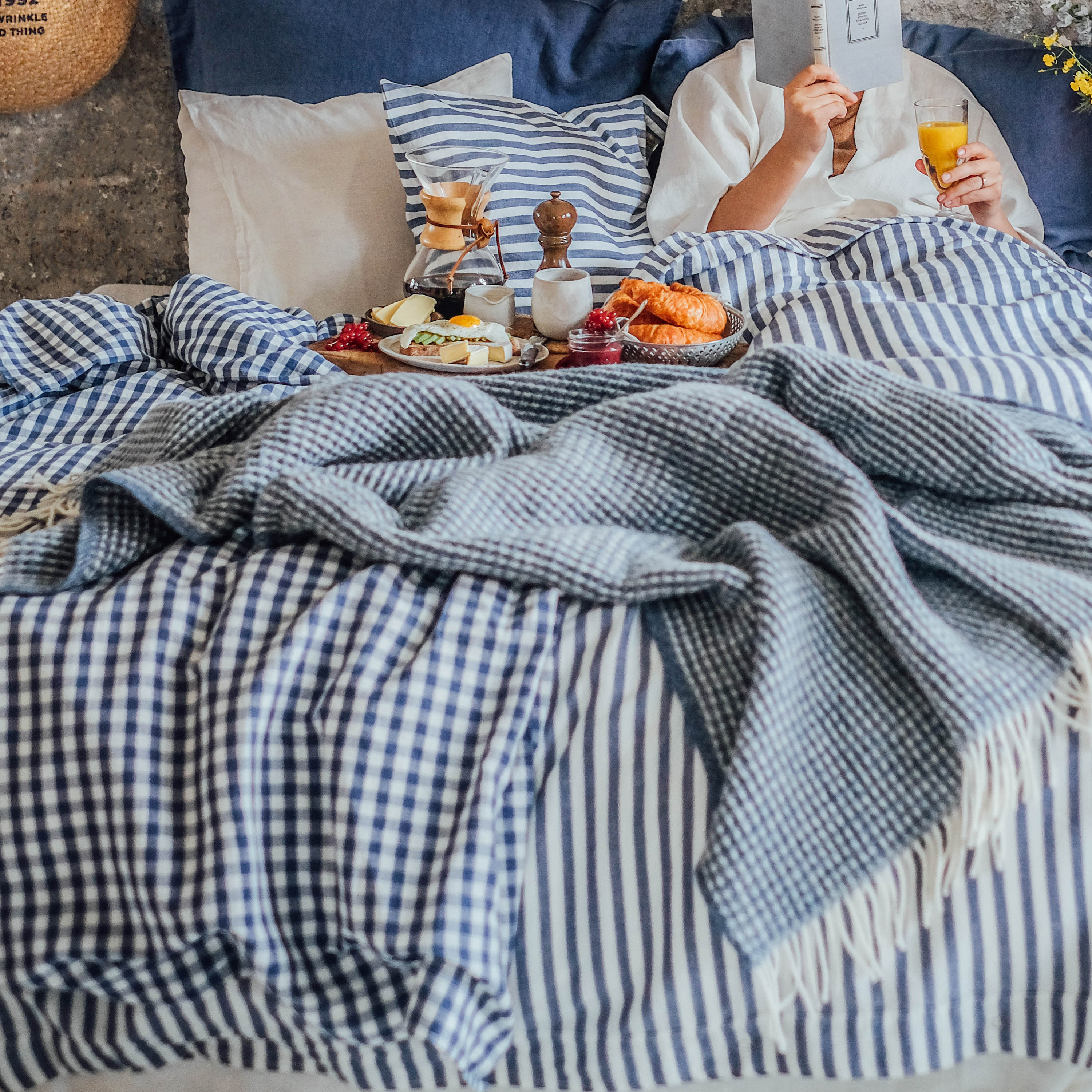 Lovely Linen Misty Påslakan Linne Square Denim Blue Enkel