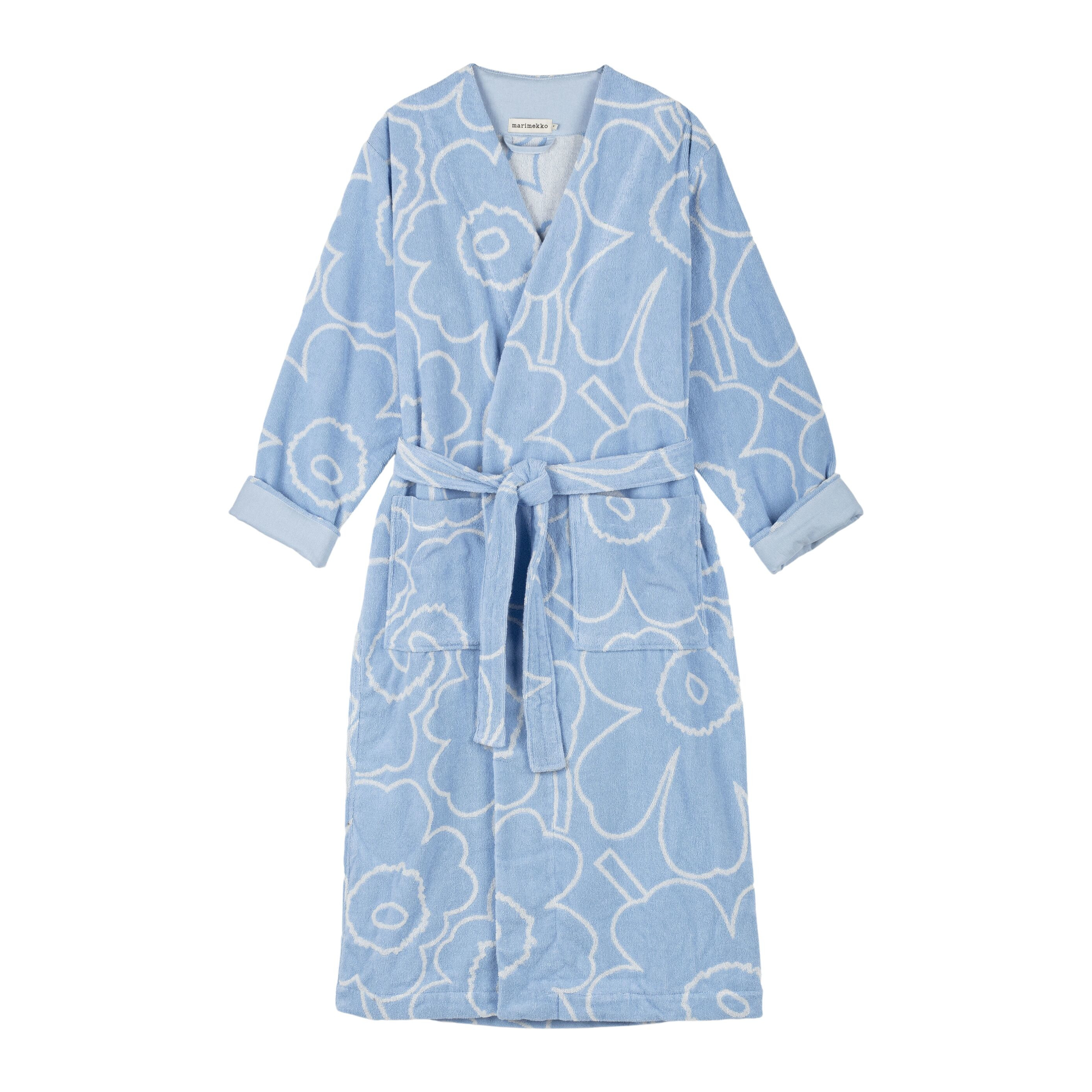 Marimekko - Piirto Unikko Morgenmantel Hellblau/Off-Weiß XL - Morgenmäntel