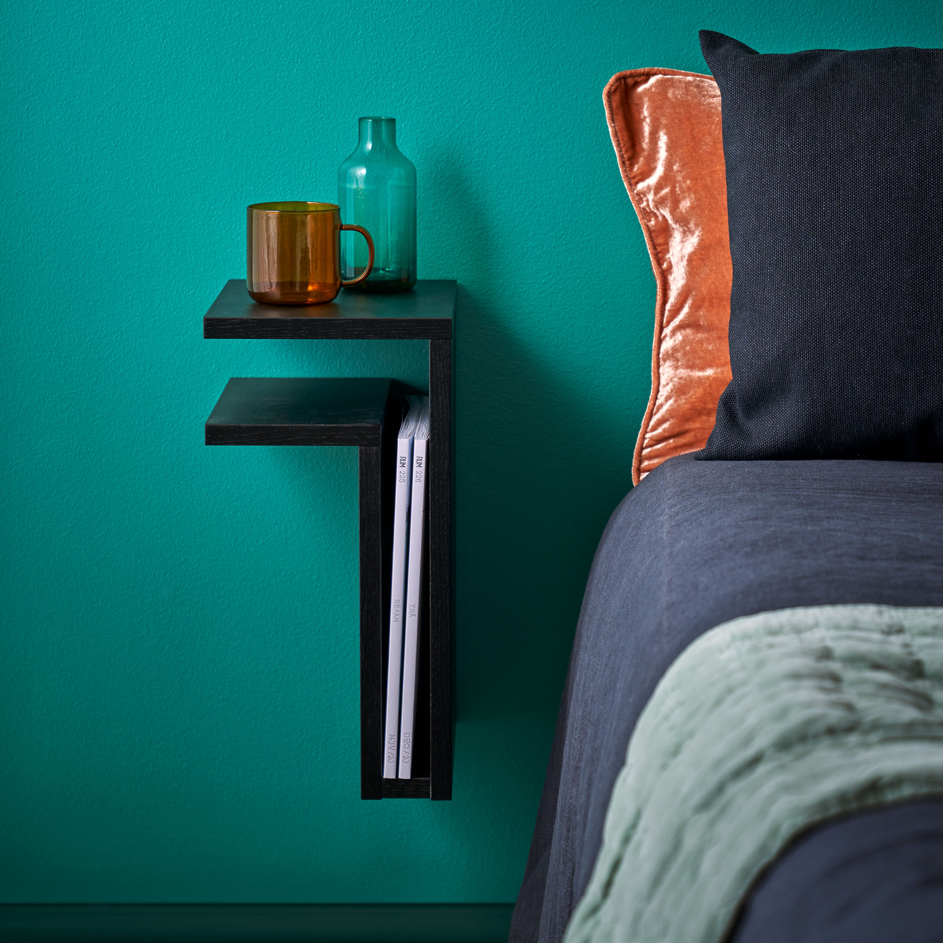 Maze F-Shelf Left Bedside Table Black Oak