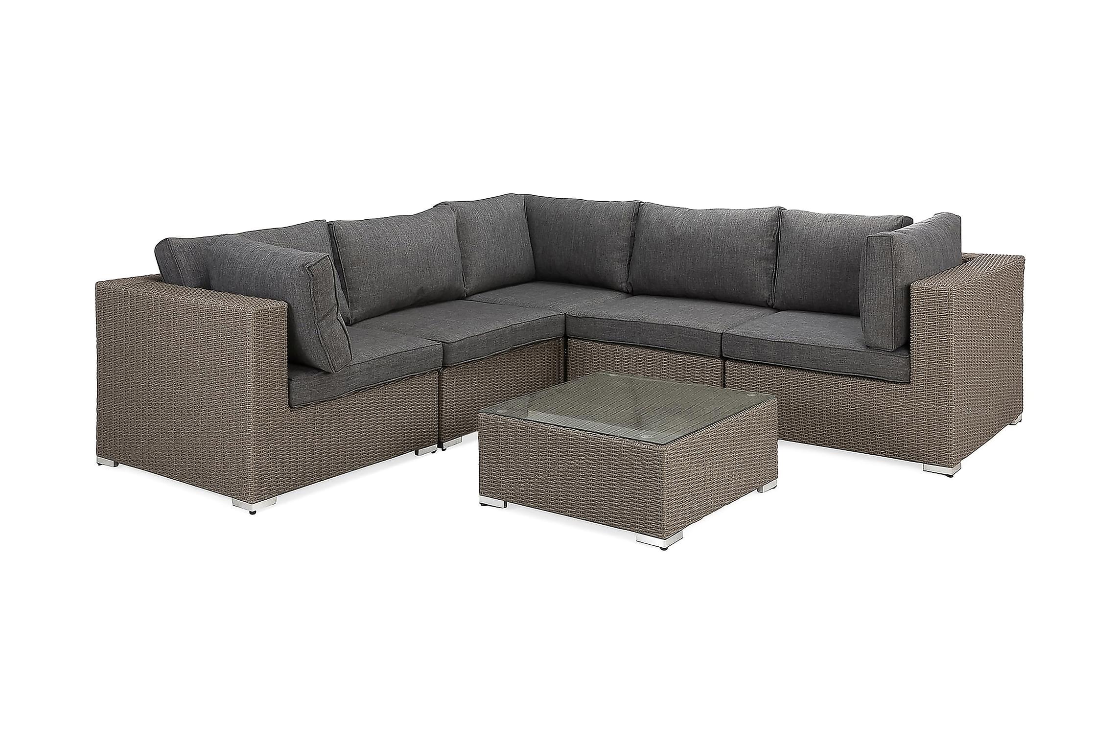 Nordic Outdoor - Lillian 5-sits Loungesoffa Hörn Brun/Mörkgrå