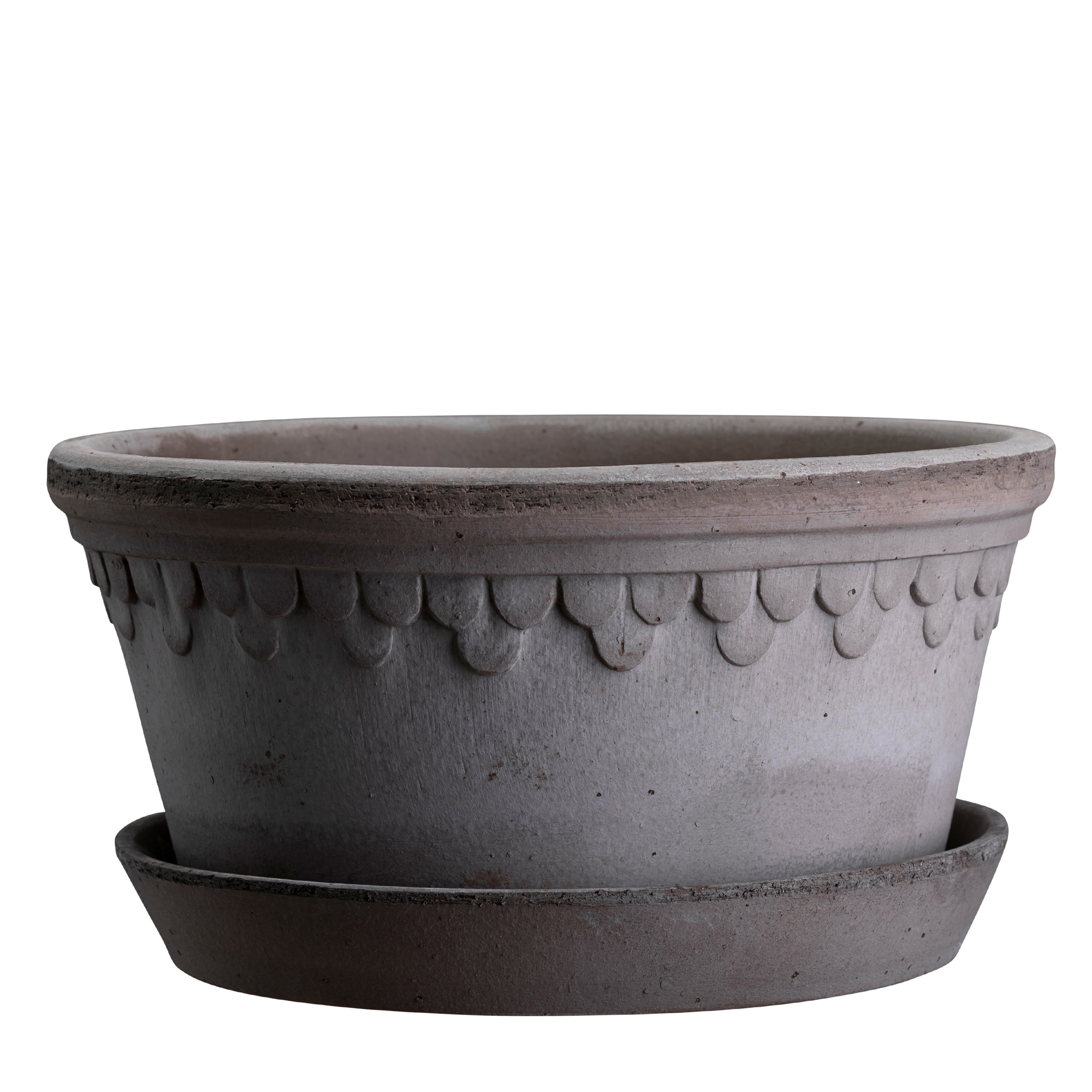 Københavner Low Kruka med fat Raw Grey Terracotta Ø30