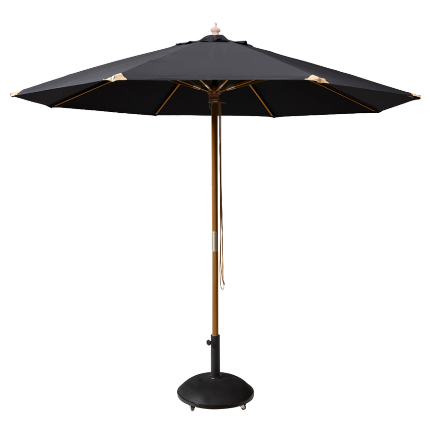 Cinas - Capri Nero Aurinkovarjo Musta/Tiikki Ø300 - Polyester & Trä - Aurinkovarjot