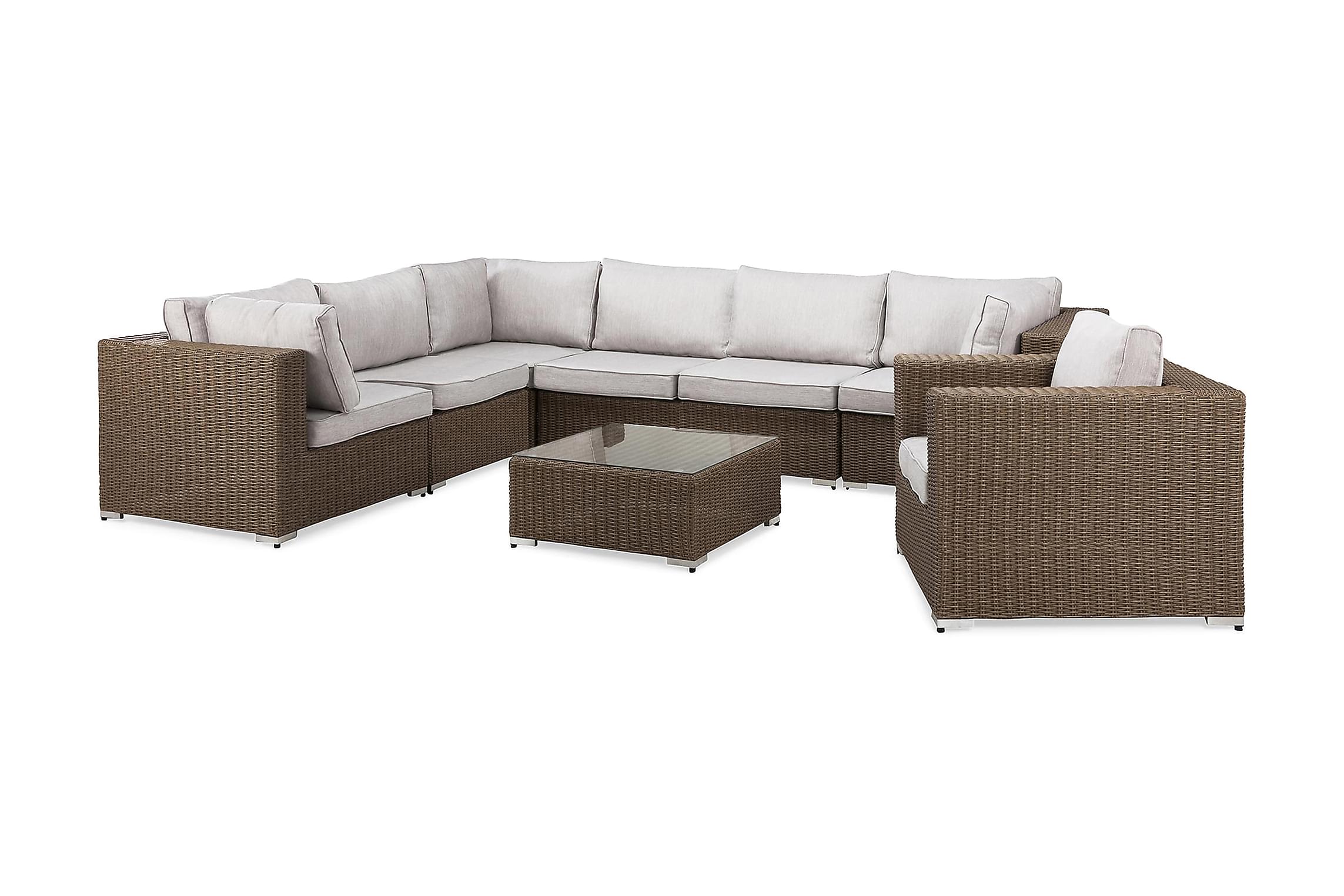 Nordic Outdoor - Lillian 6-sits Loungegrupp m Armstöd Brun/Ljusgrå