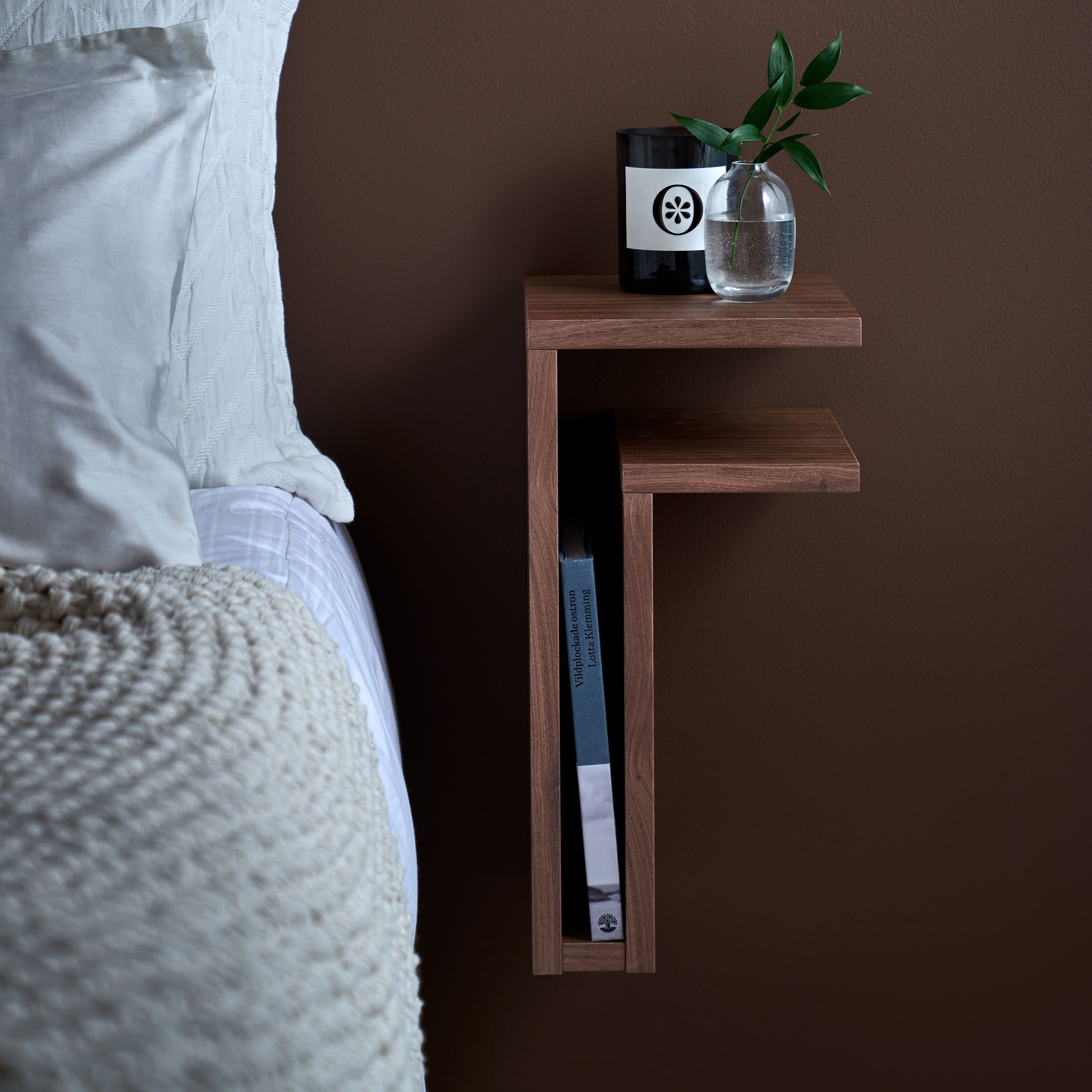 Maze F-Shelf Right Bedside Table Walnut