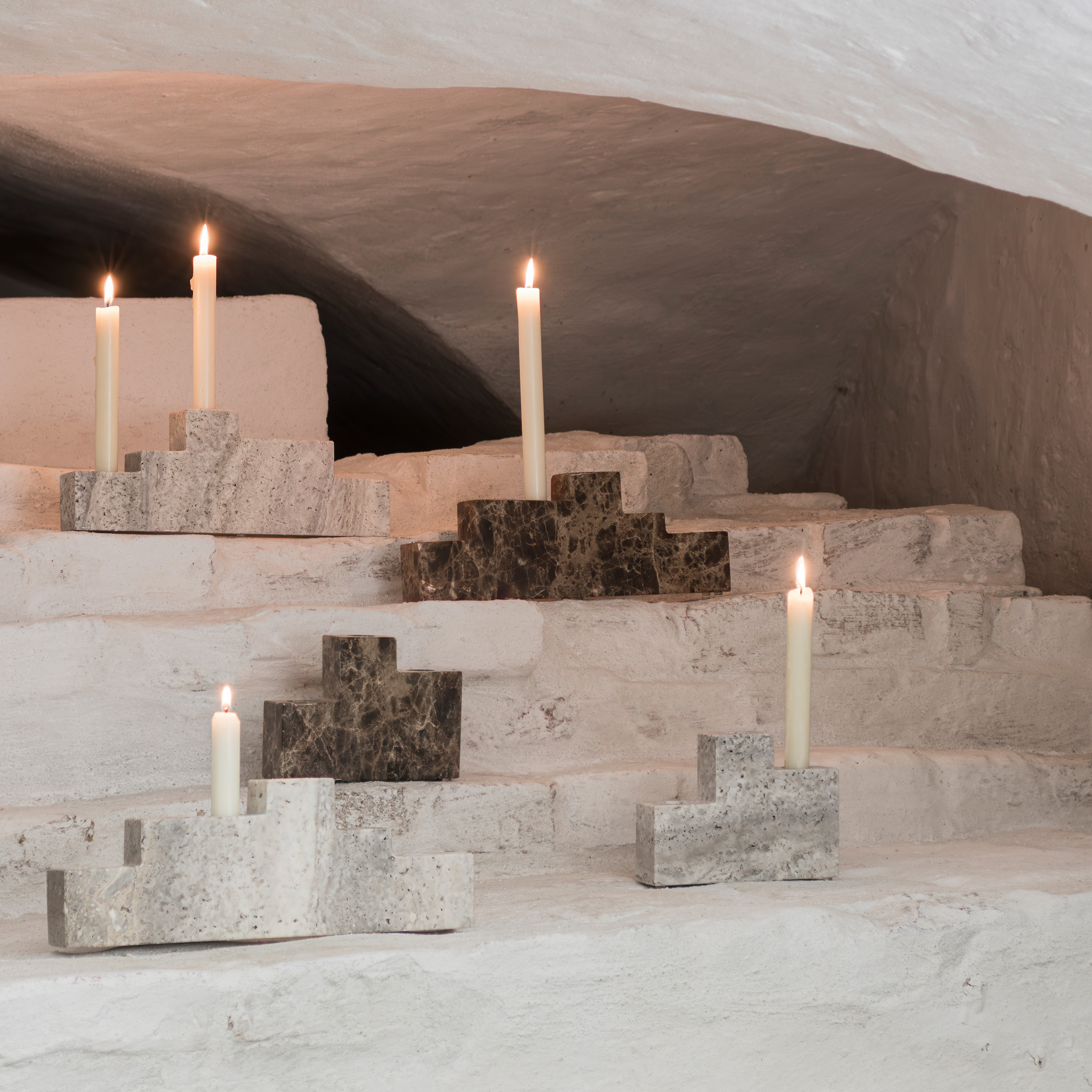 Mette Ditmer Step Trio Kerzenhalter Travertin Kreide