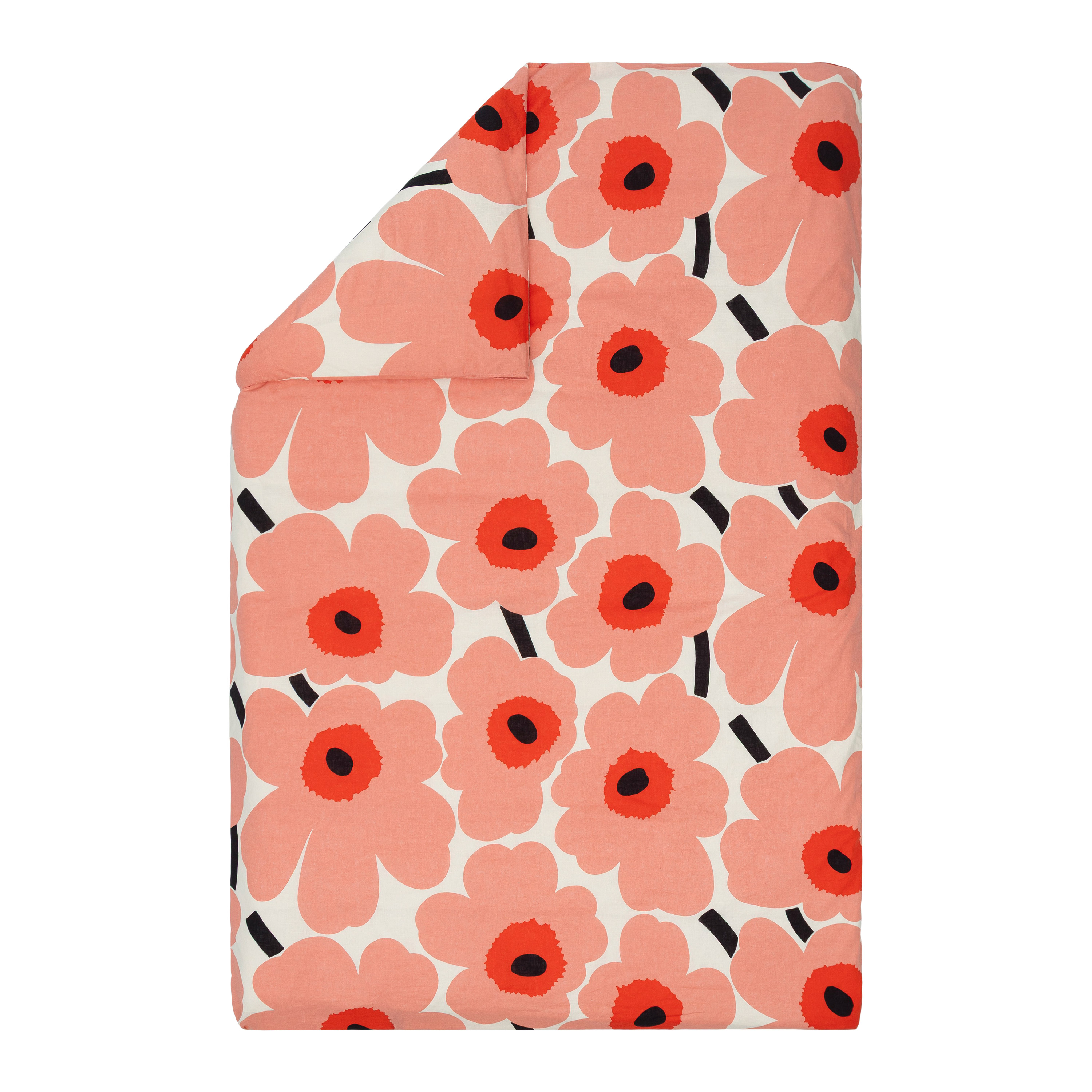 Unikko Påslakan Coral/Orange Red/Charcoal Enkel