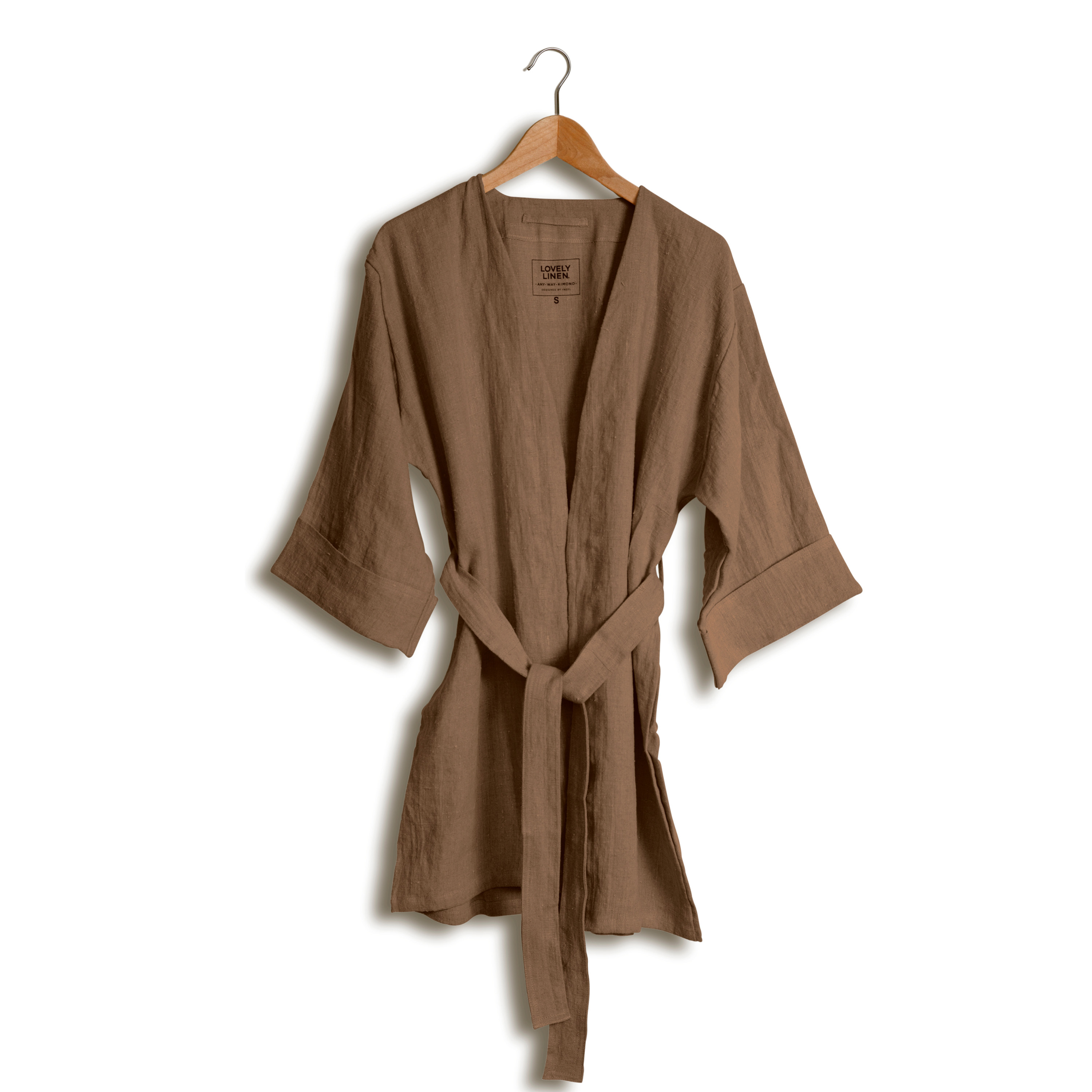 Lovely Linen - Kimono Long Almond M - Braun - Morgenmäntel