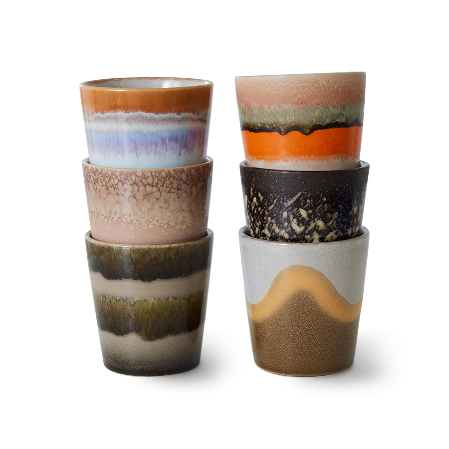 HKliving - 70s Ceramics Kaffekopp Elements 6-pack - Multi