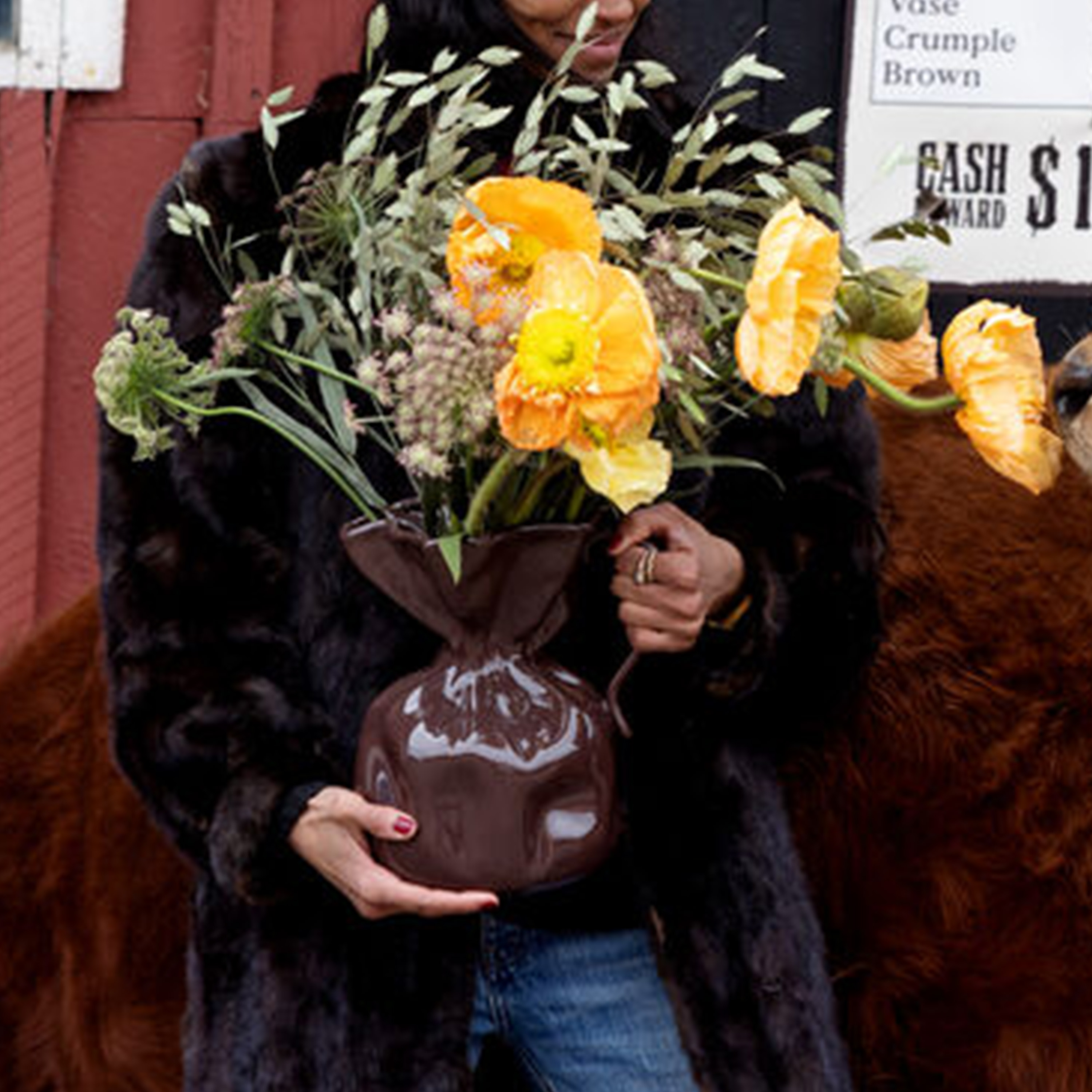 Byon Crumple Vase/Kanne Brun 26 cm