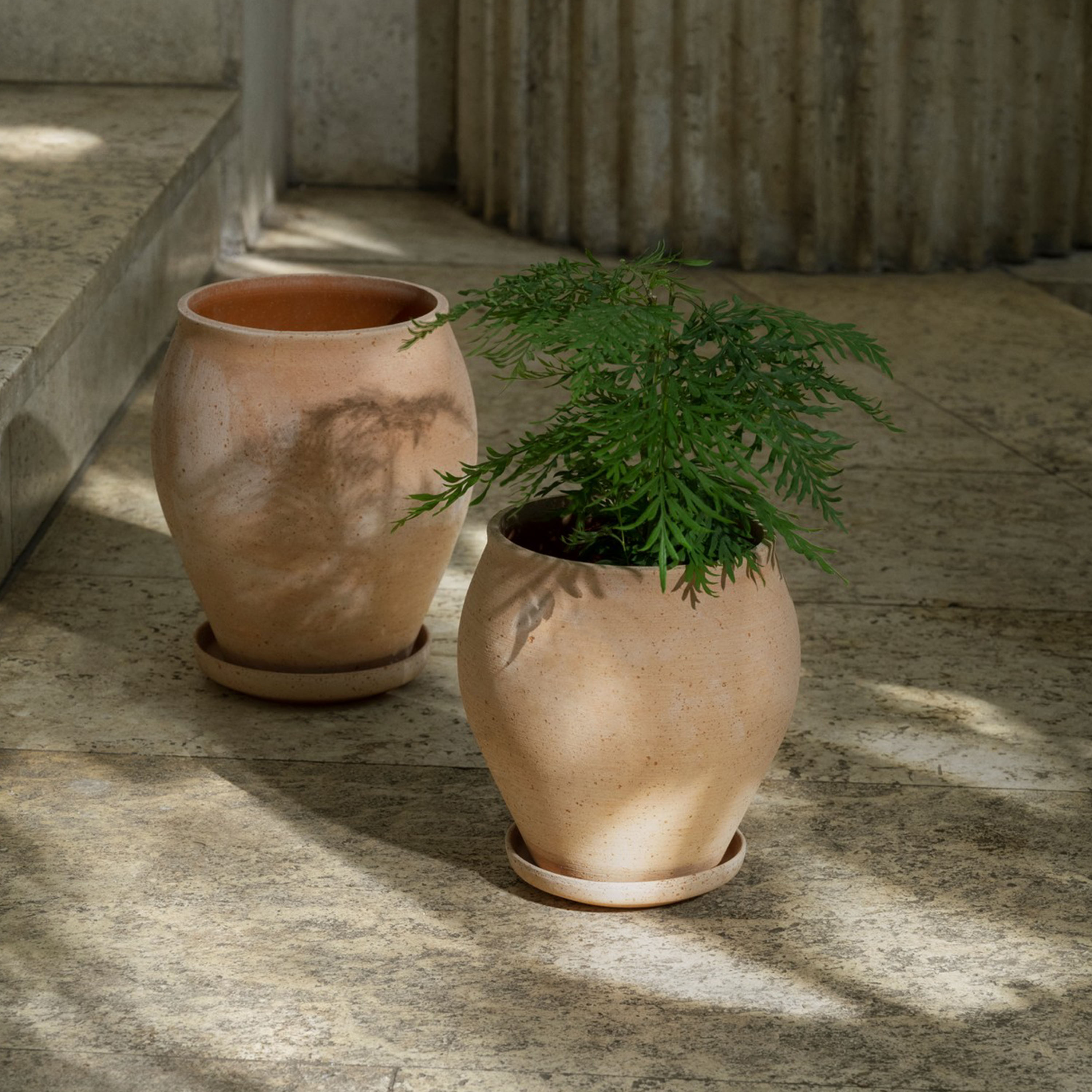 Bergs Potter Delphi Ruukku aluslautasella Raw Rosa Tall Ø22