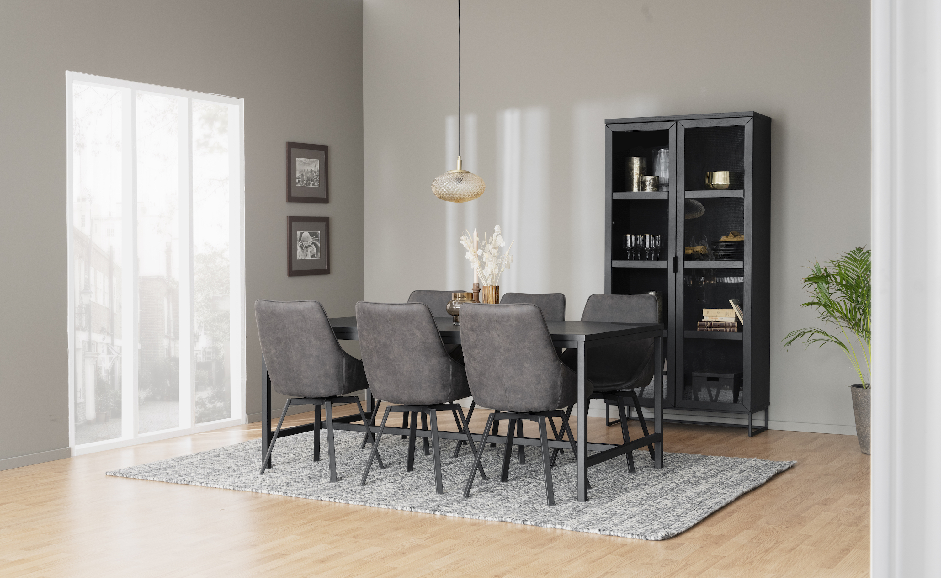 Rowico Home Alison Matstol Mörkgrå Microfiber/Svart