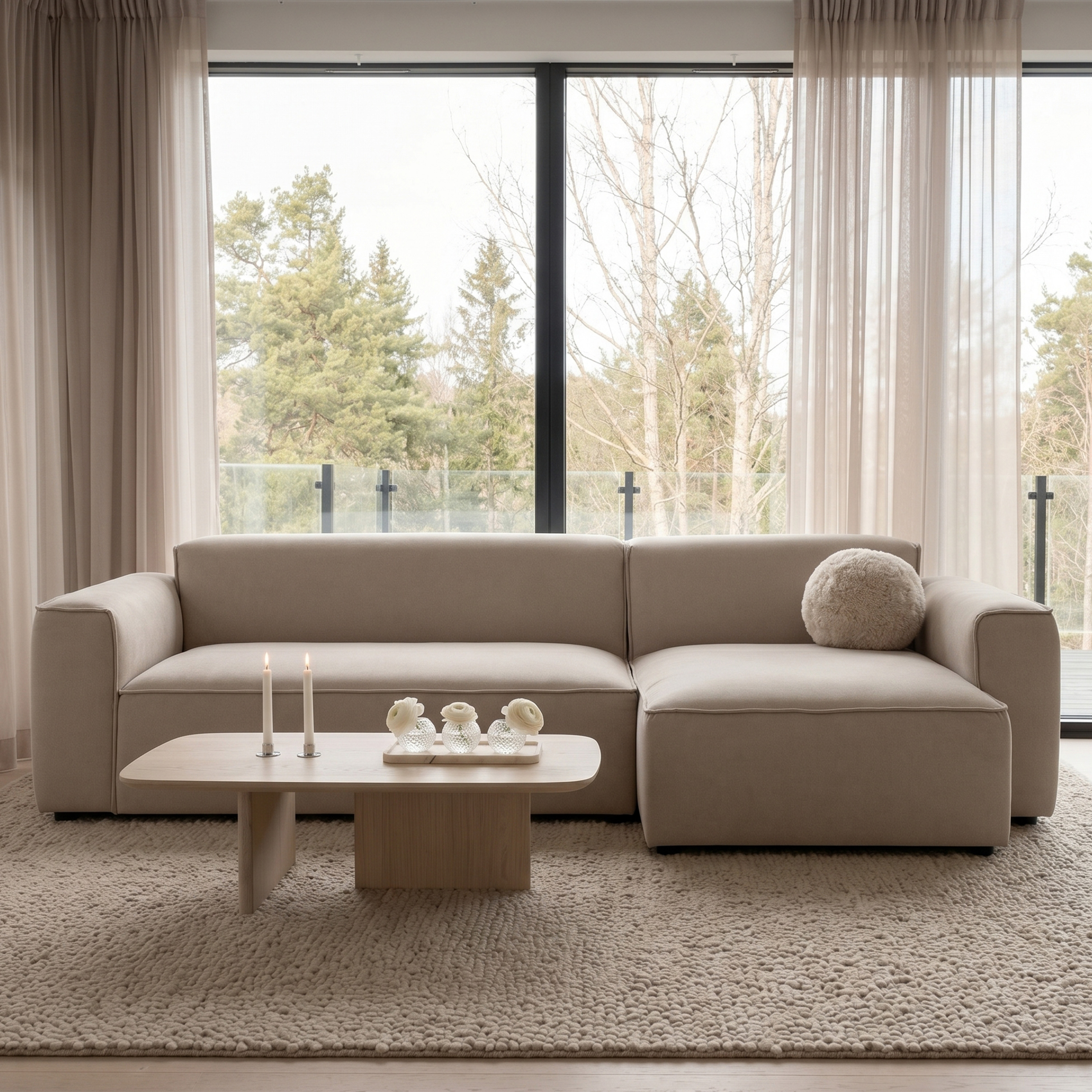 Bobbie 3-seater Chaise Sofa Right Beige 279cm