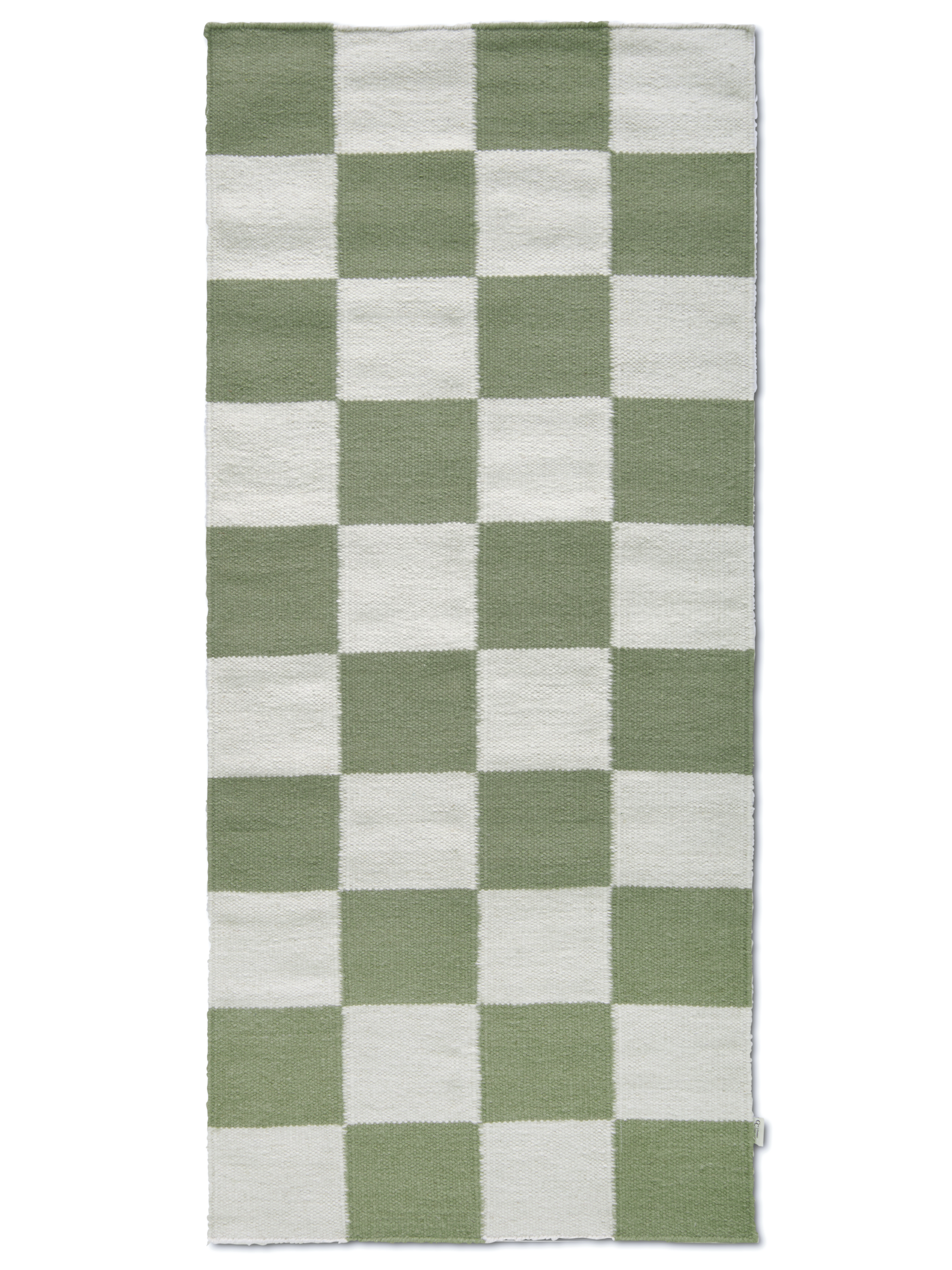 Classic Collection - Squares Wollteppich Weiß/Grün 80x200 - Fußmatten
