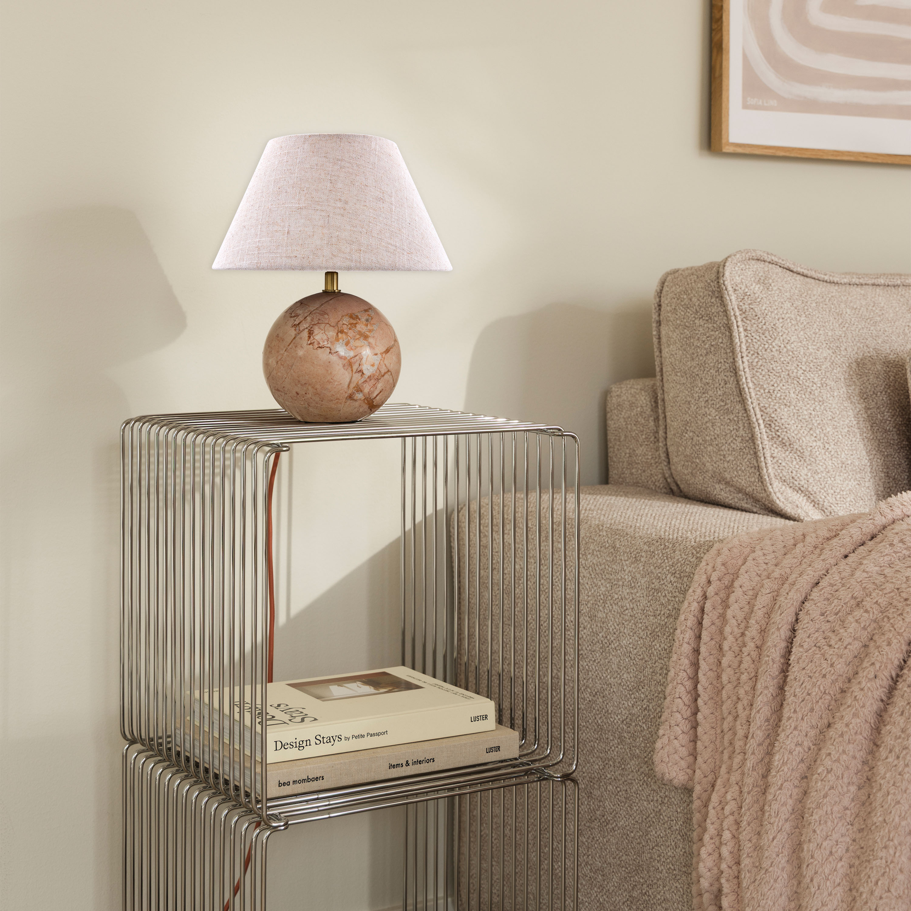 Globen Lighting Castello Bordslampa Dimrosa marmor/Beige 24cm