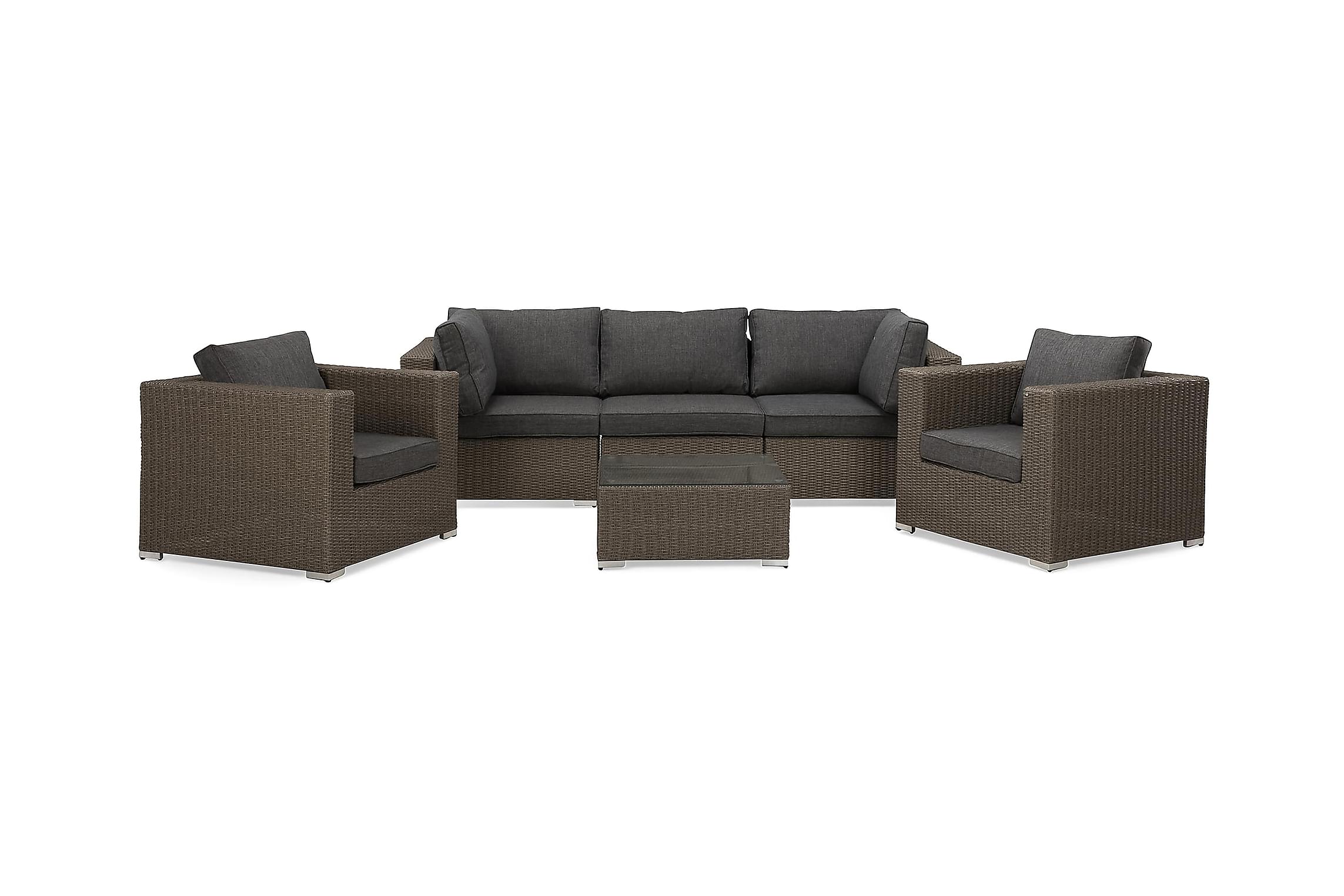 Nordic Outdoor - Lillian 5-seter Loungegruppe inkl. 2 Lenestoler Brun/Mørkegrå - Loungegrupper
