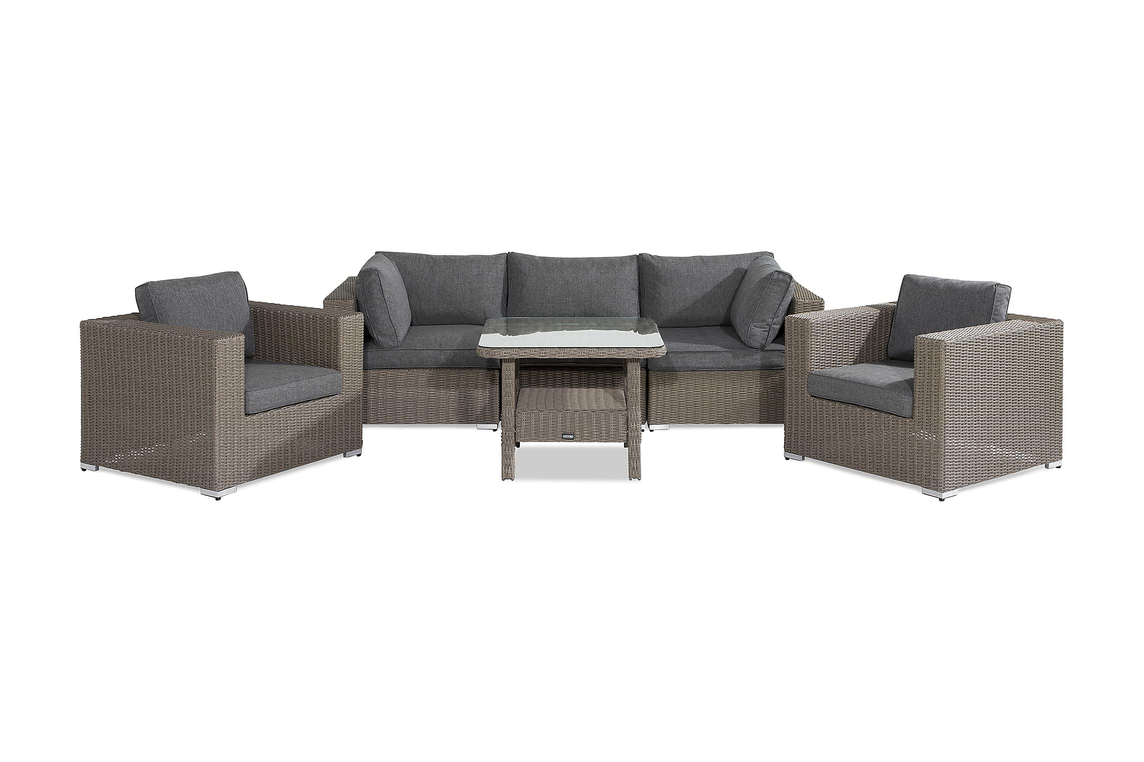 Nordic Outdoor - Lillian 5-sits Loungegrupp inkl 2 Fåtöljer Sand/Mörkgrå - Beige
