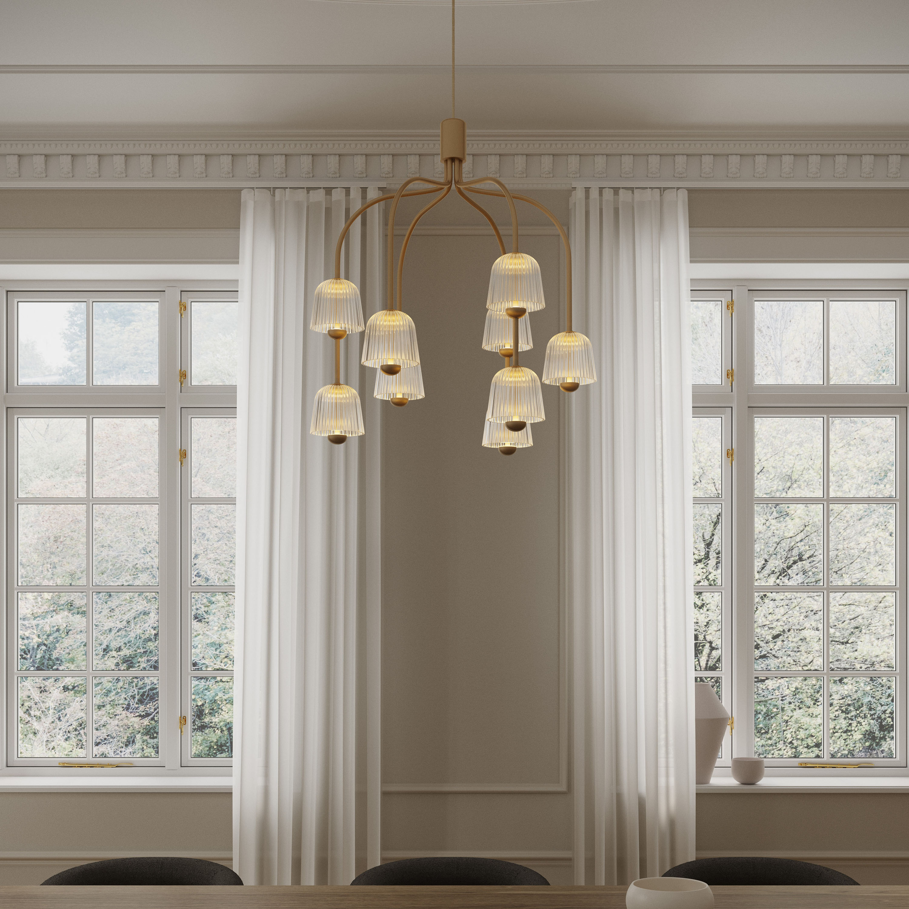 Nuura Asteea 9 Taklampa Satin Brass/Ripple Clear