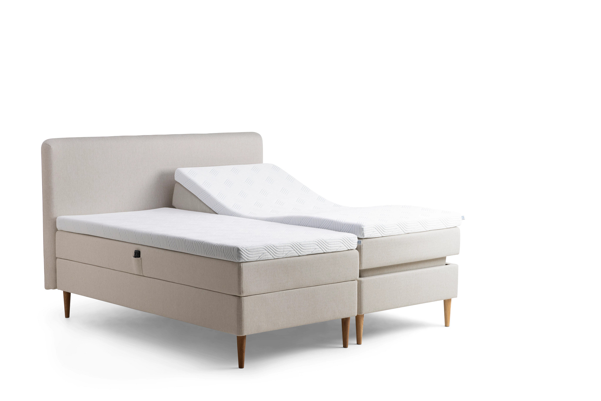 Tempur Promise Ställbar Säng Ivory 90x200 Pro Plus SmartCool 8cm Medium Rundat Ekben 19cm
