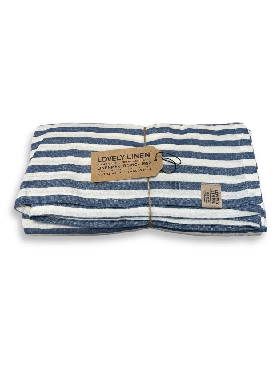 Lovely Linen - Misty Duk Linne Edge Denim Blue 145x380 - Blå