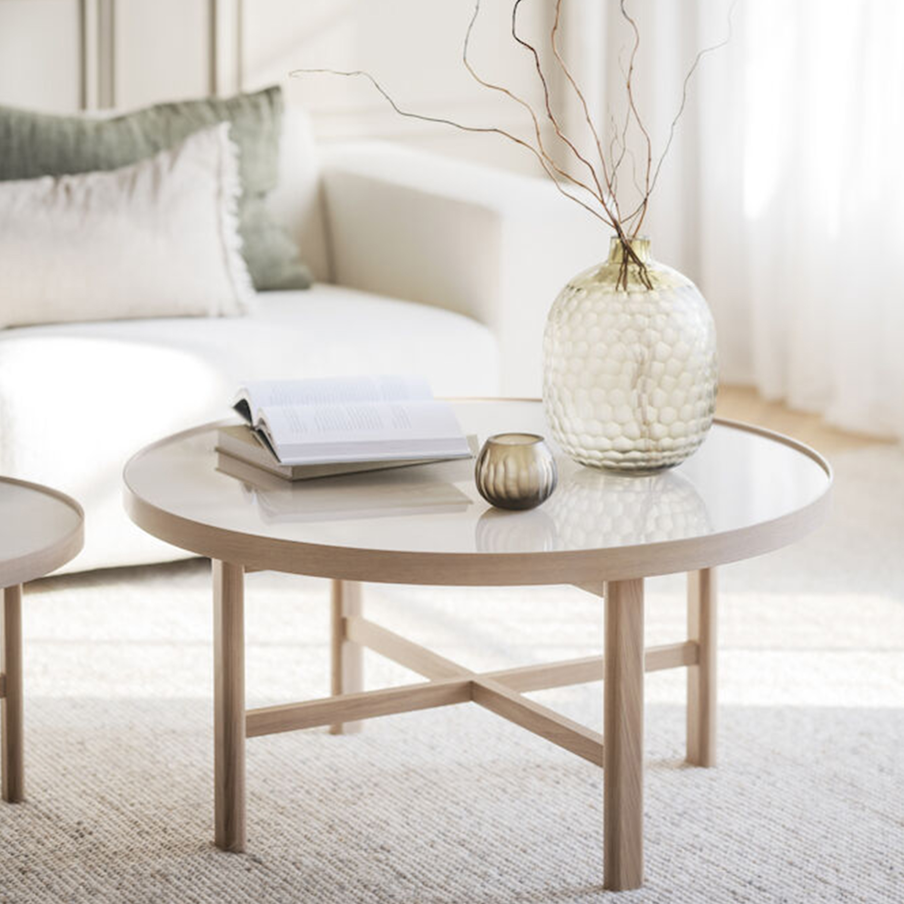 Rowico Home Marsden Soffbord Beige/Vitpigmenterad Ø90