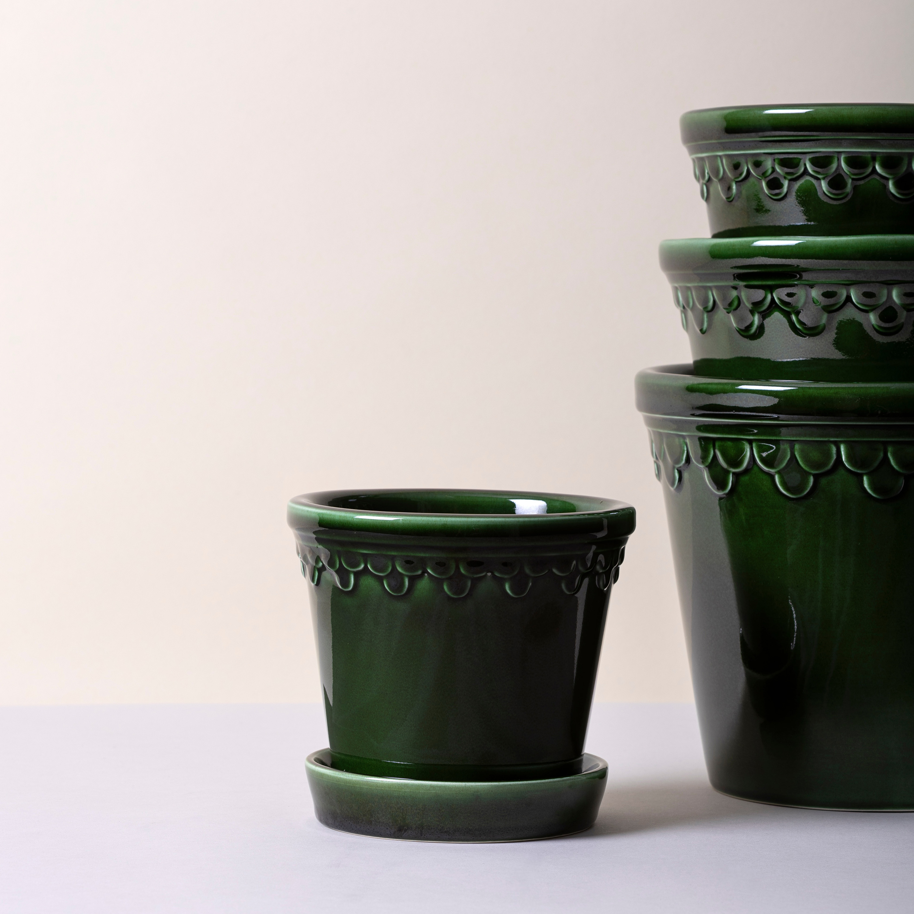 Bergs Potter Københavner Kruka med fat Glazed Emerald Green Ø18