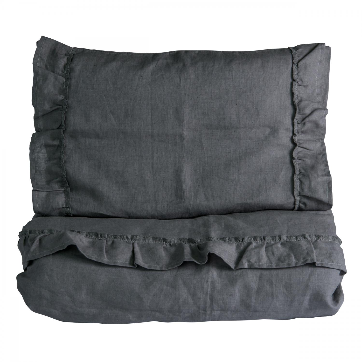 NG Baby - Mood Volang Påslakanset Linne Graphite Grey 80x70 - Grå