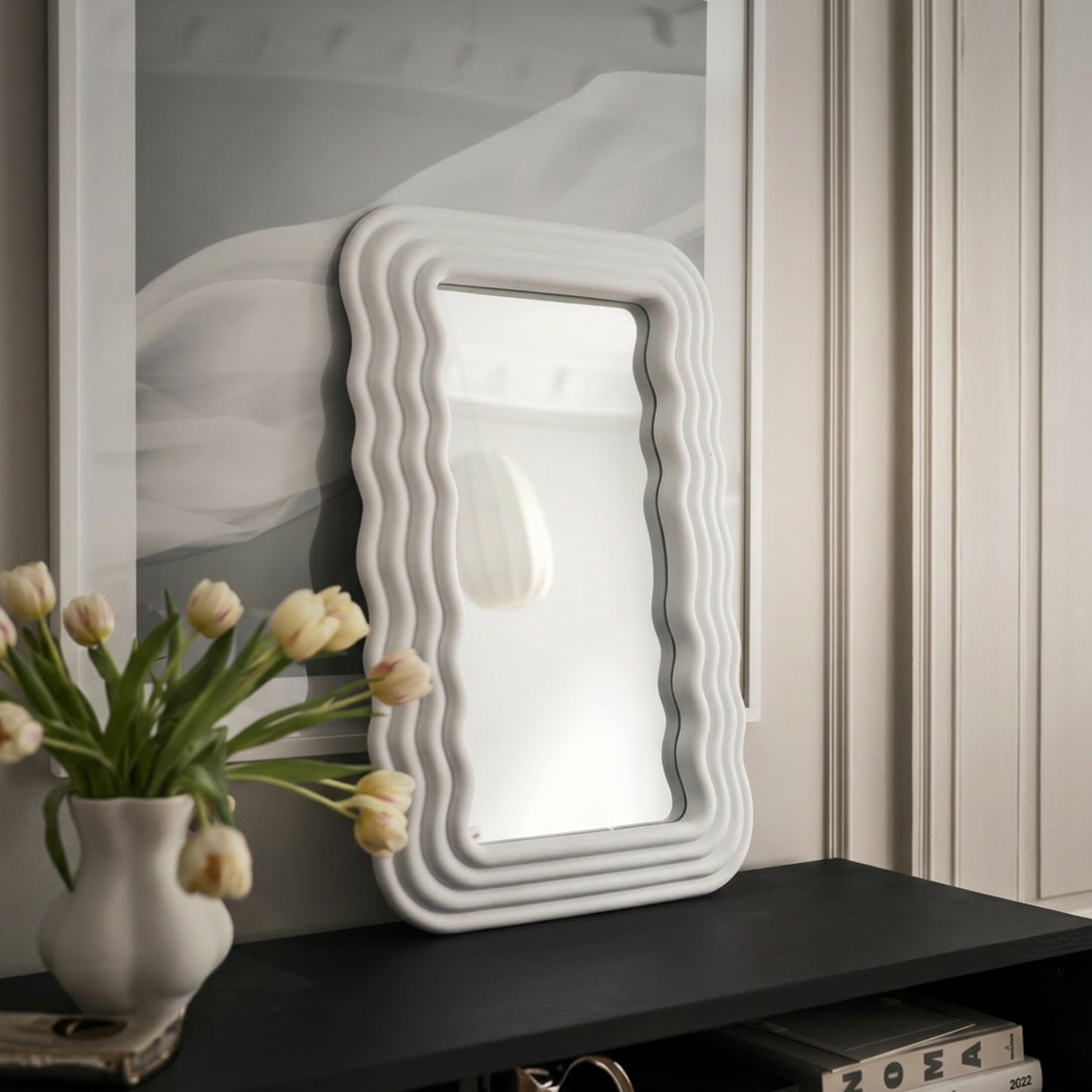 Sleepo Collection Wave Spegel Matt Vit 80x50