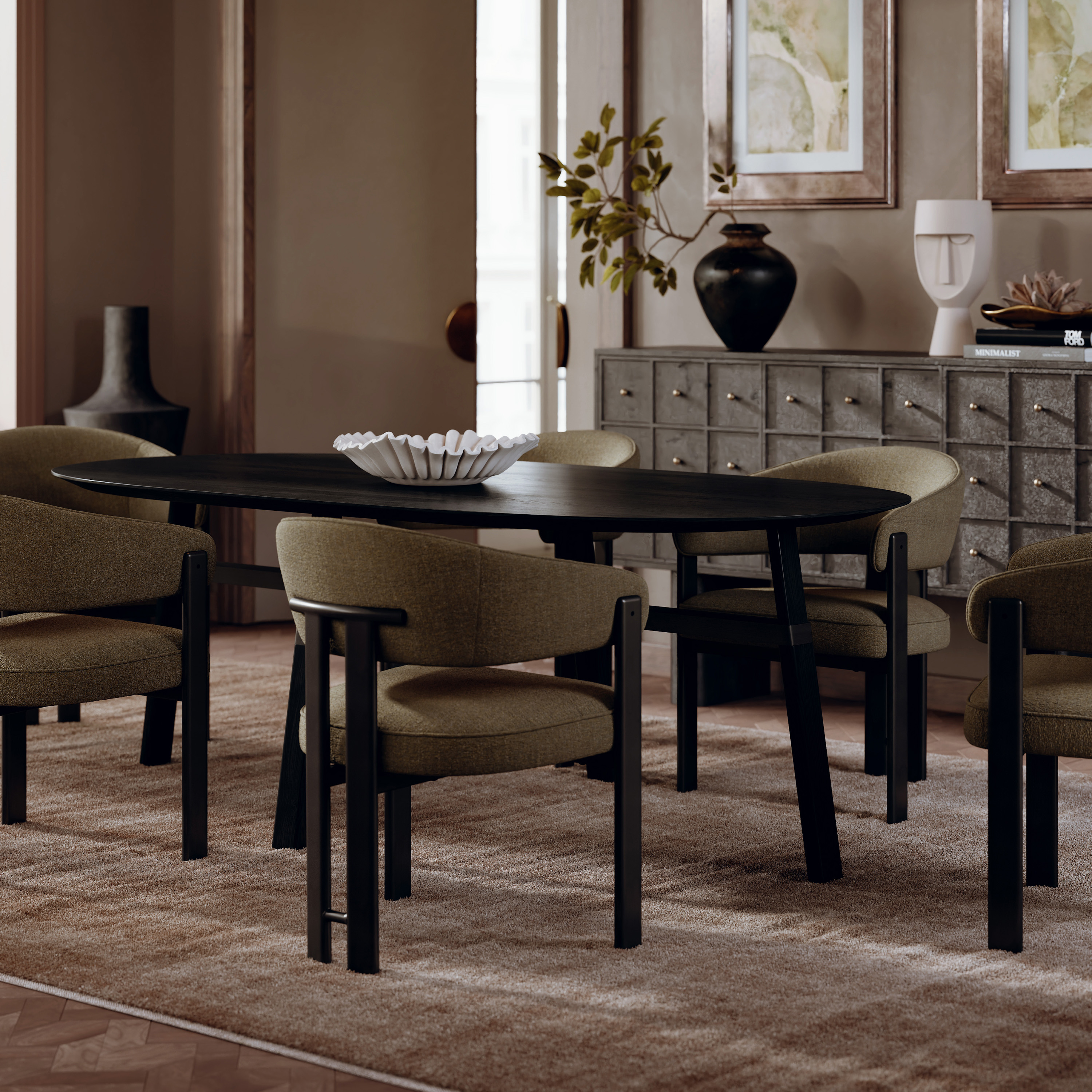 Dan Form Cross Ruokapöytä Mustaksi petsattu saarni/Antiikkipronssi 220cm