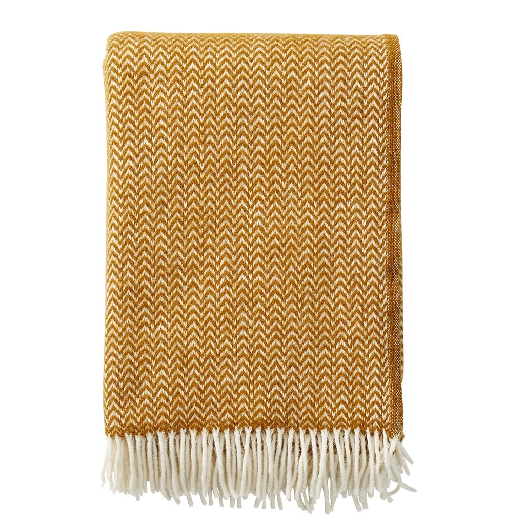 Chevron Ekologisk Ullpläd Caramel