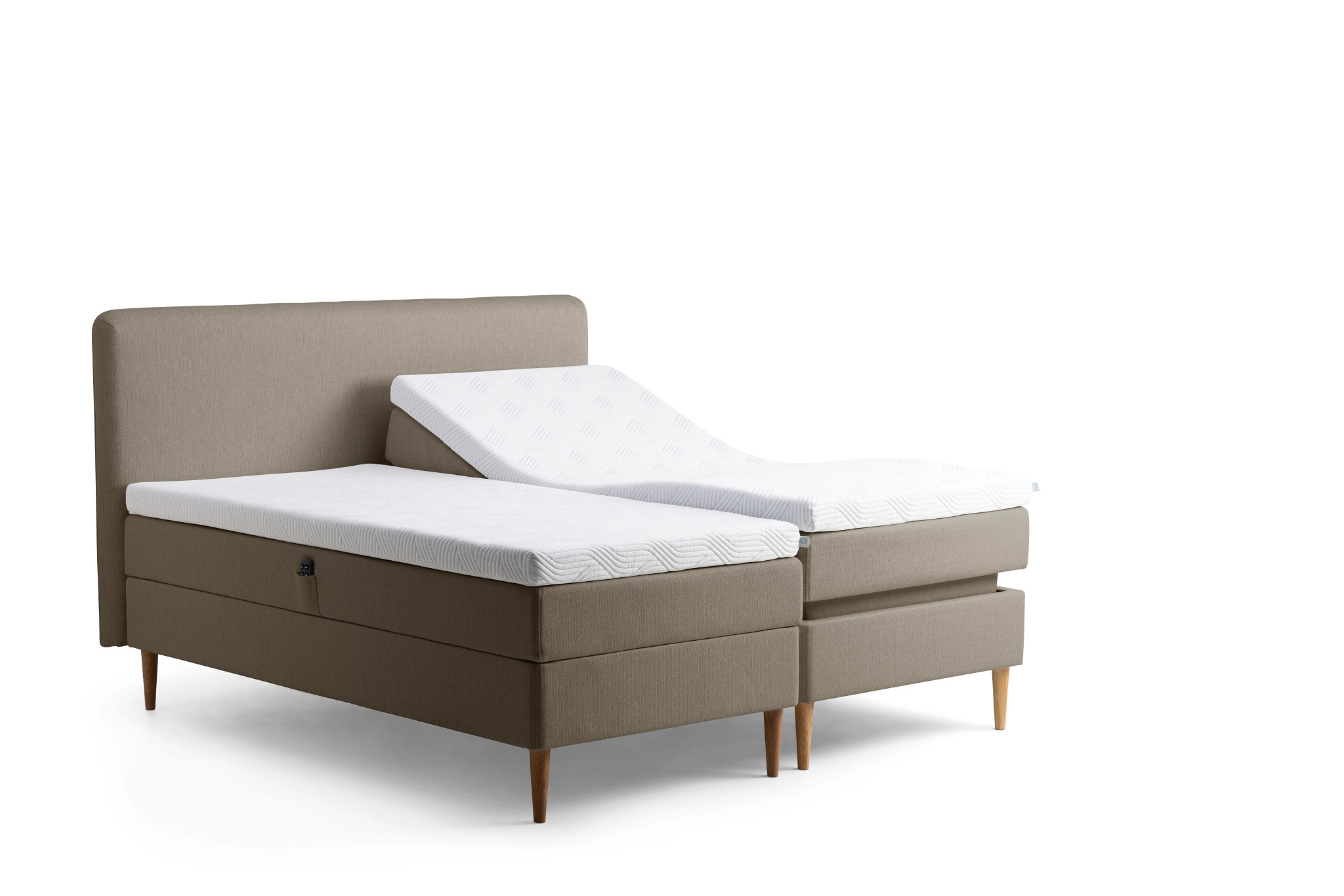 Tempur Promise Ställbar Säng Warm Grey 90x200 Pro Plus SmartCool 8cm Medium Rundat Ekben 19cm