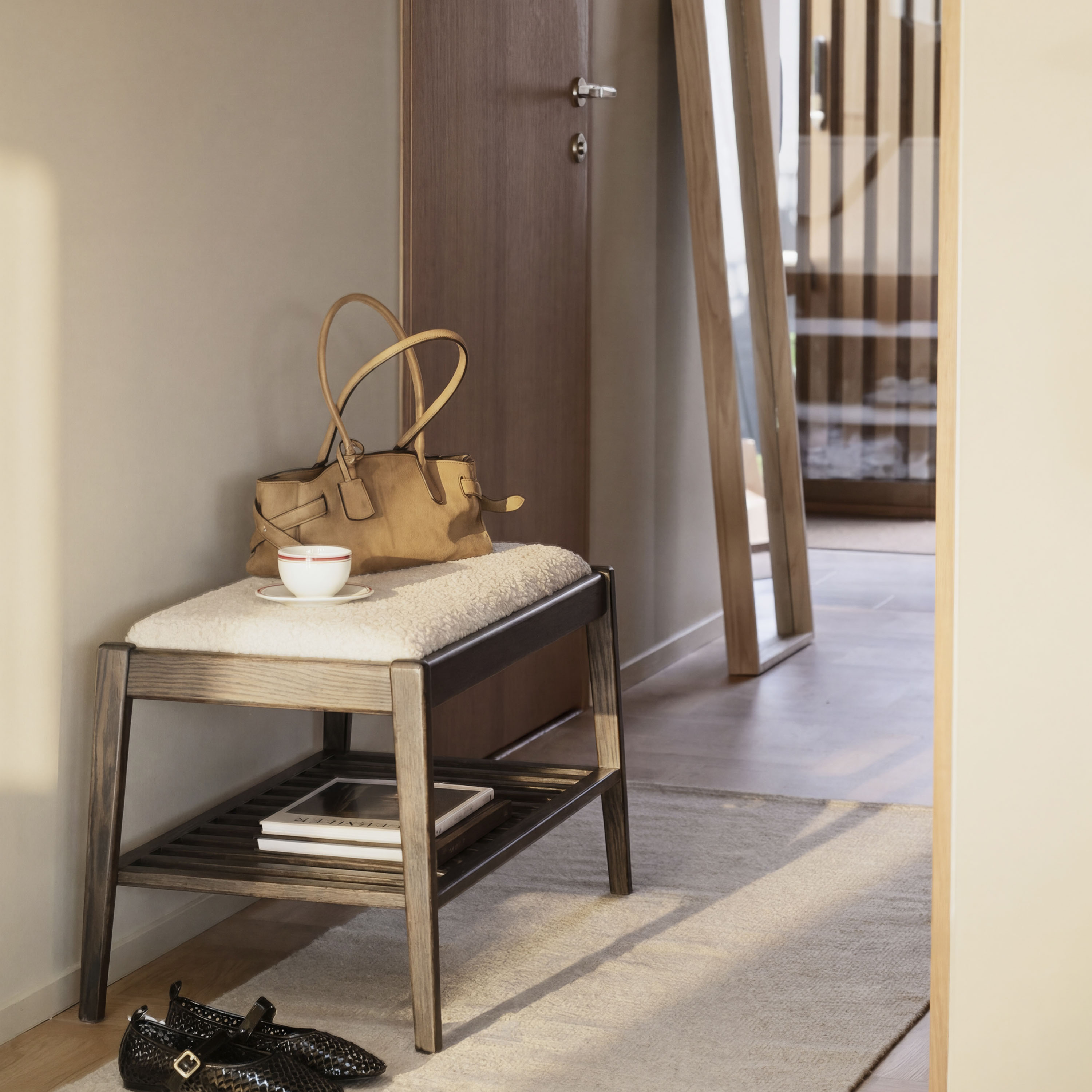 Garrick Bänk Mörkbrun Ek/Beige 80cm