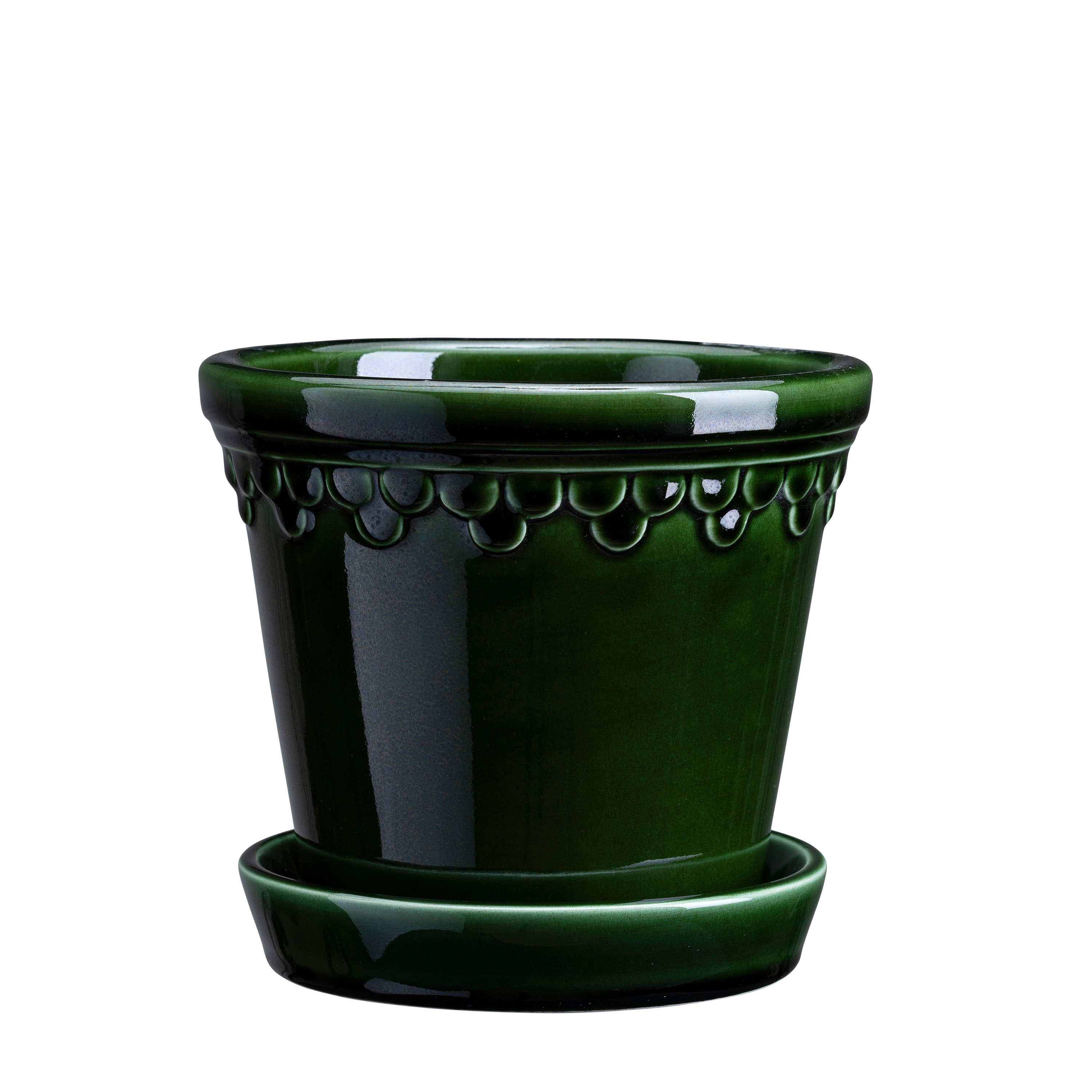 Københavner Kruka med fat Glazed Emerald Green Ø18