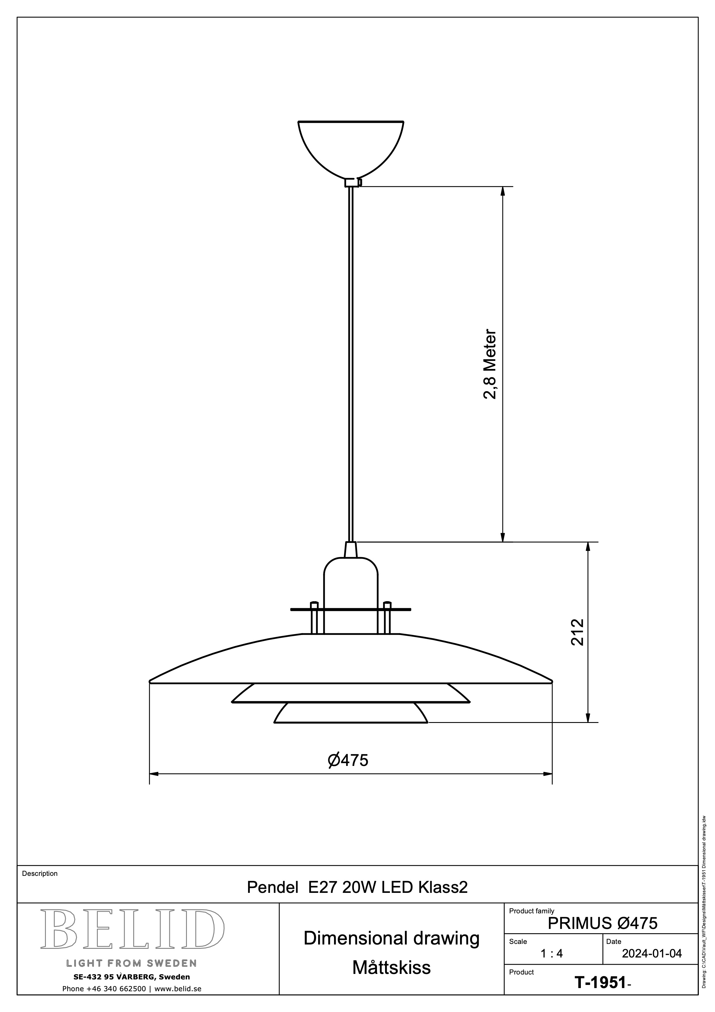 Belid Primus V Pendelleuchte Sand/Messing Ø47